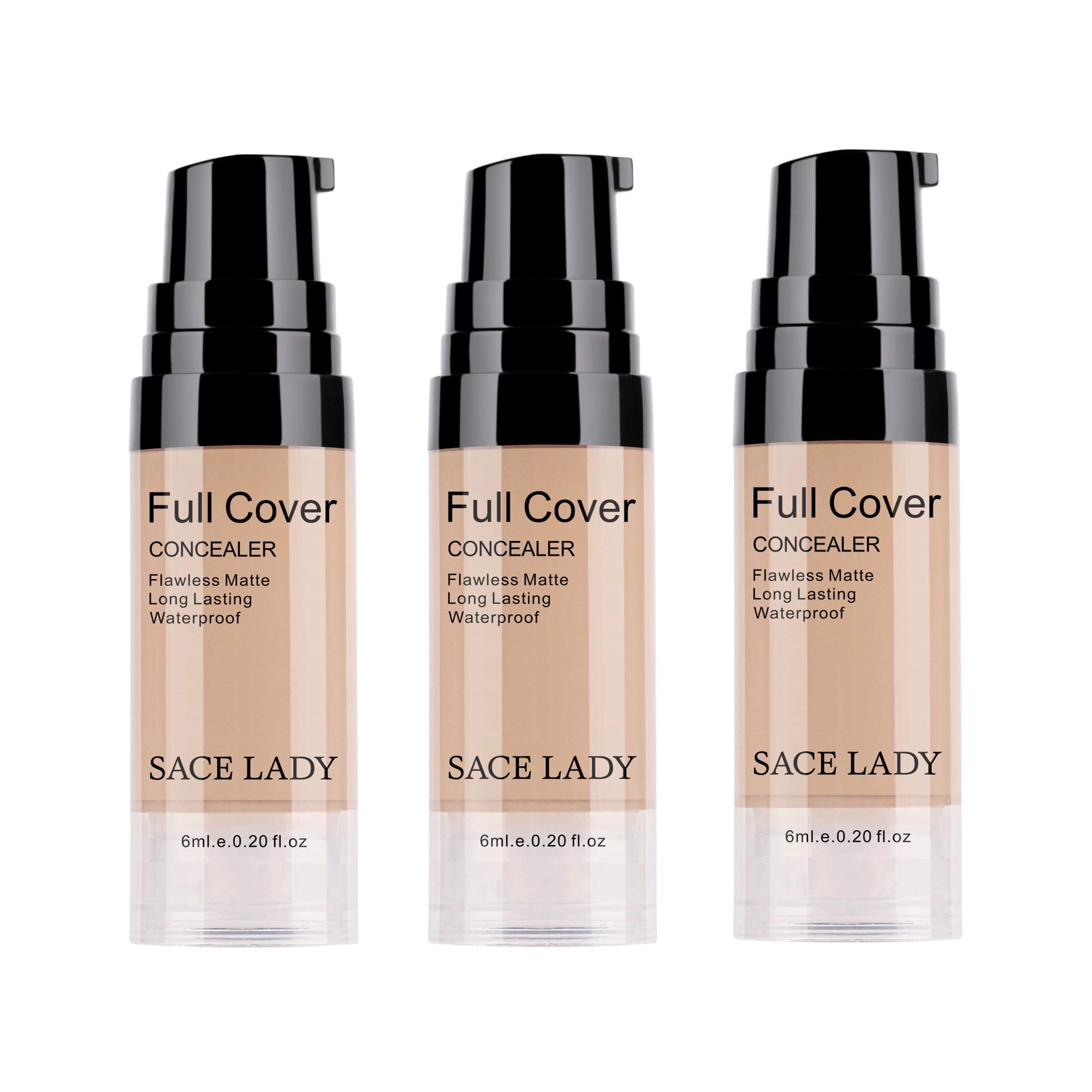 3 Pack Pro Full Cover Liquid Concealer, Waterproof Smooth Matte Flawless Finish Creamy Concealer Foundation for Eye Dark Circles Spot Face Concealer Makeup, Size:3×6ml/0.20Fl Oz, Natural