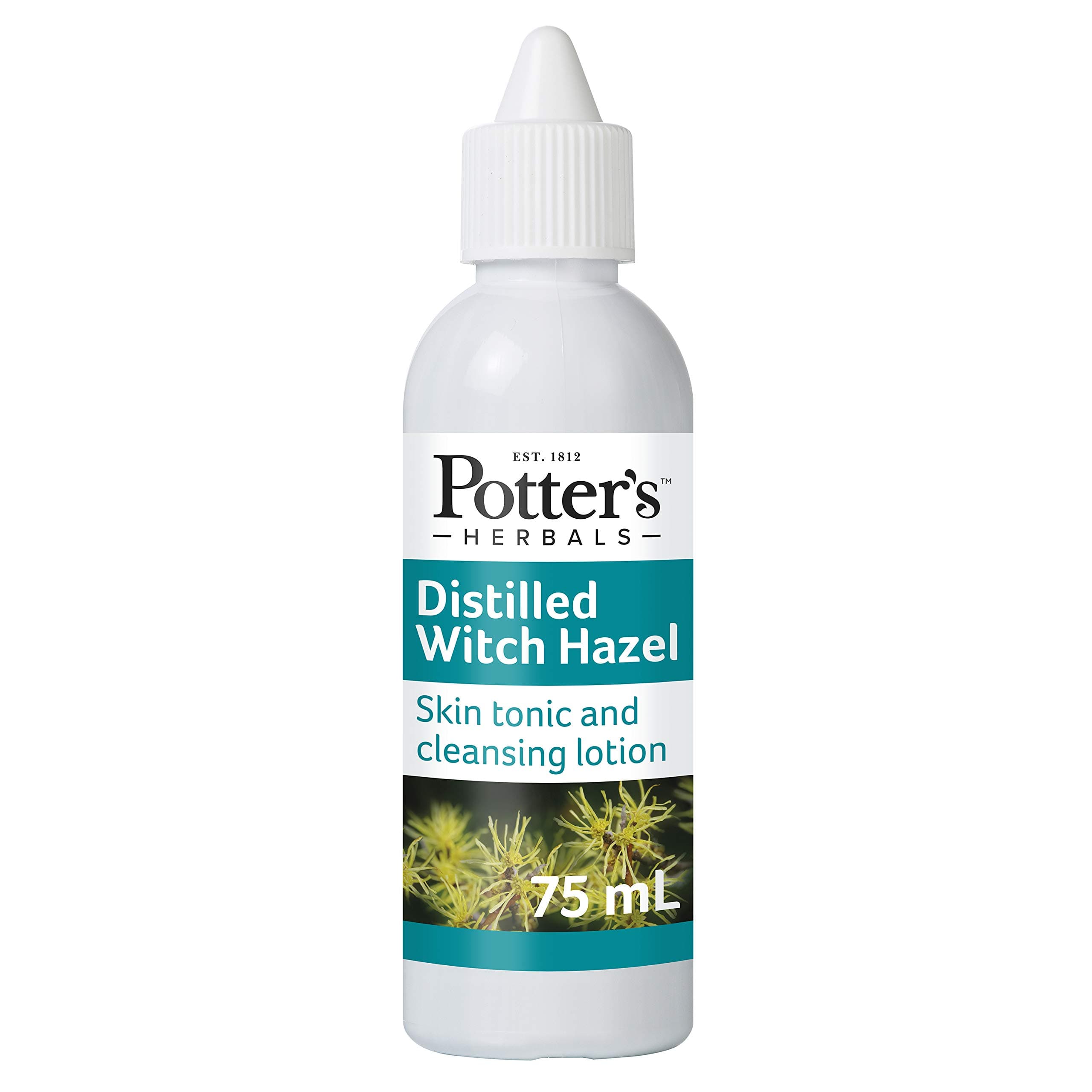 Potter's Herbals Distilled Witch Hazel | 75 ml Bottle | with Hamamelis Virginiana Twig Extract (Witch Hazel) | A Skin Tonic Used to Cleanse & Refresh The Skin, Single