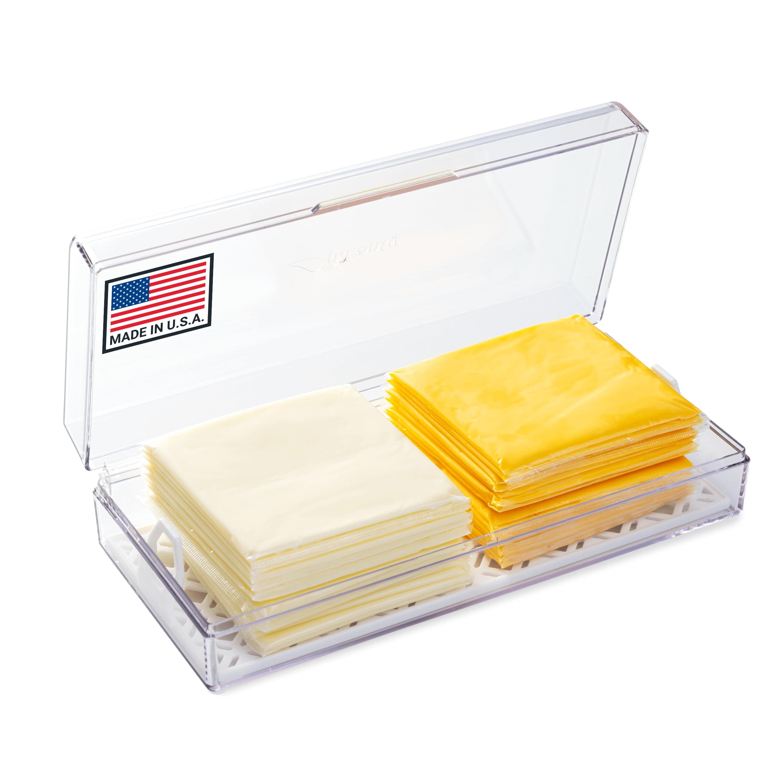 Cheese Keeper | Storage Container for Fridge | Food Box with Hinged Lid and Removable Tray | Sliced Cheese Organizer | Made in USA