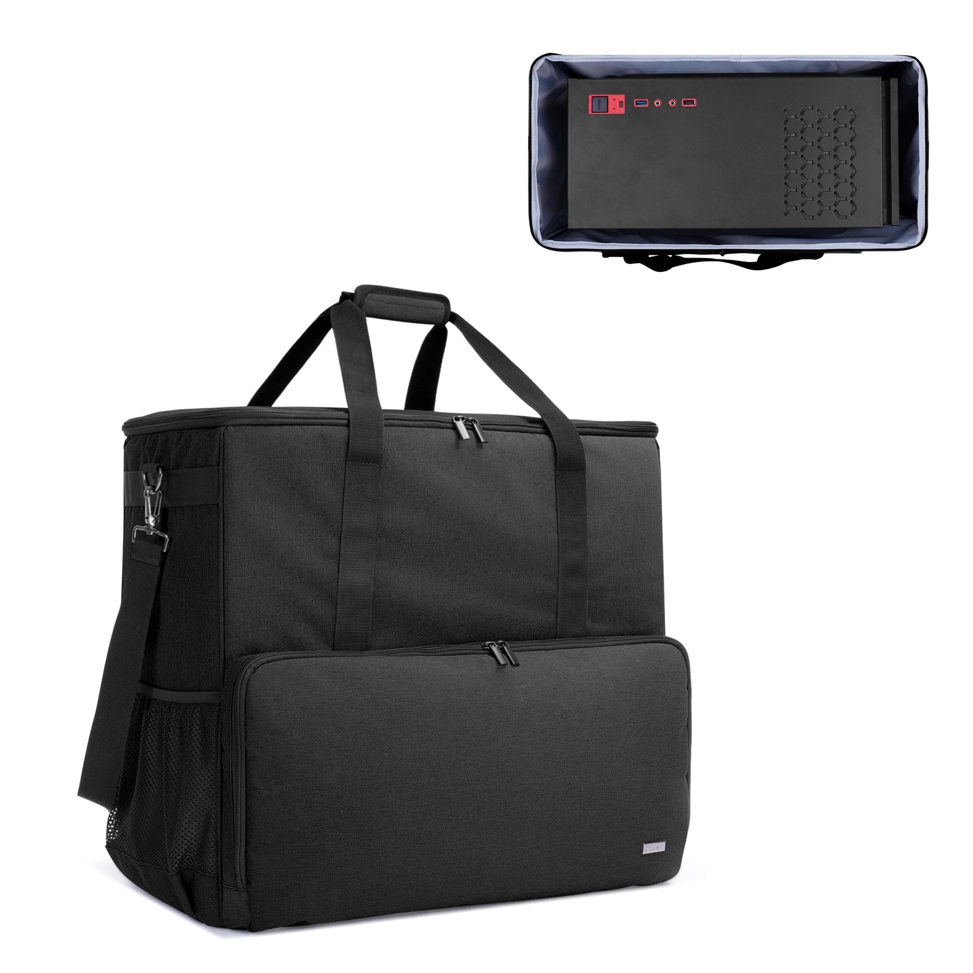CURMIO Desktop Computer Travel Bag, Carrying Case for Computer Tower PC Chassis, Keyboard, Cable and Mouse, Bag Only, Black
