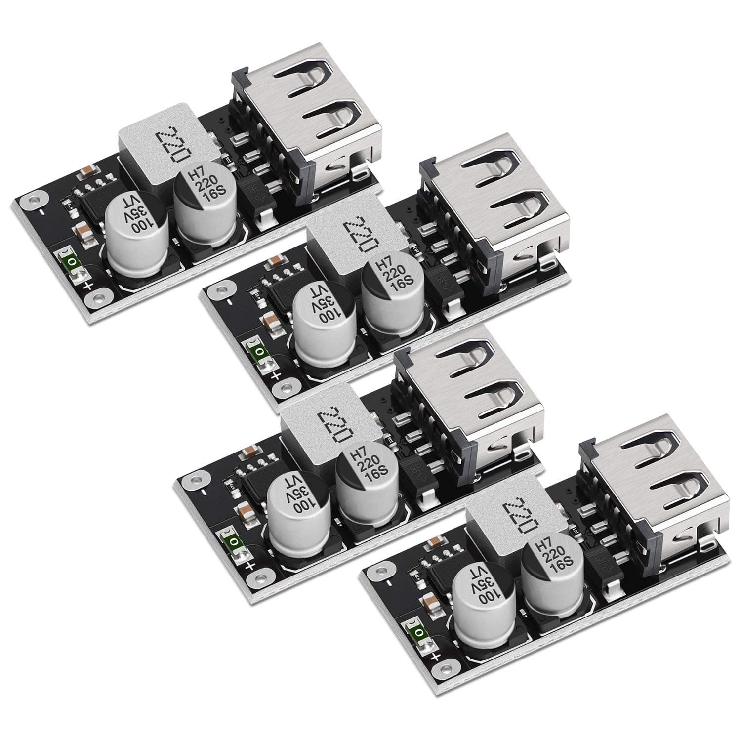 DROK USB Buck Converter, 4pcs DC-DC Step Down Module, 6-32V to 5V, QC 3.0 Charging, Power Supply Voltage Regulator, Black