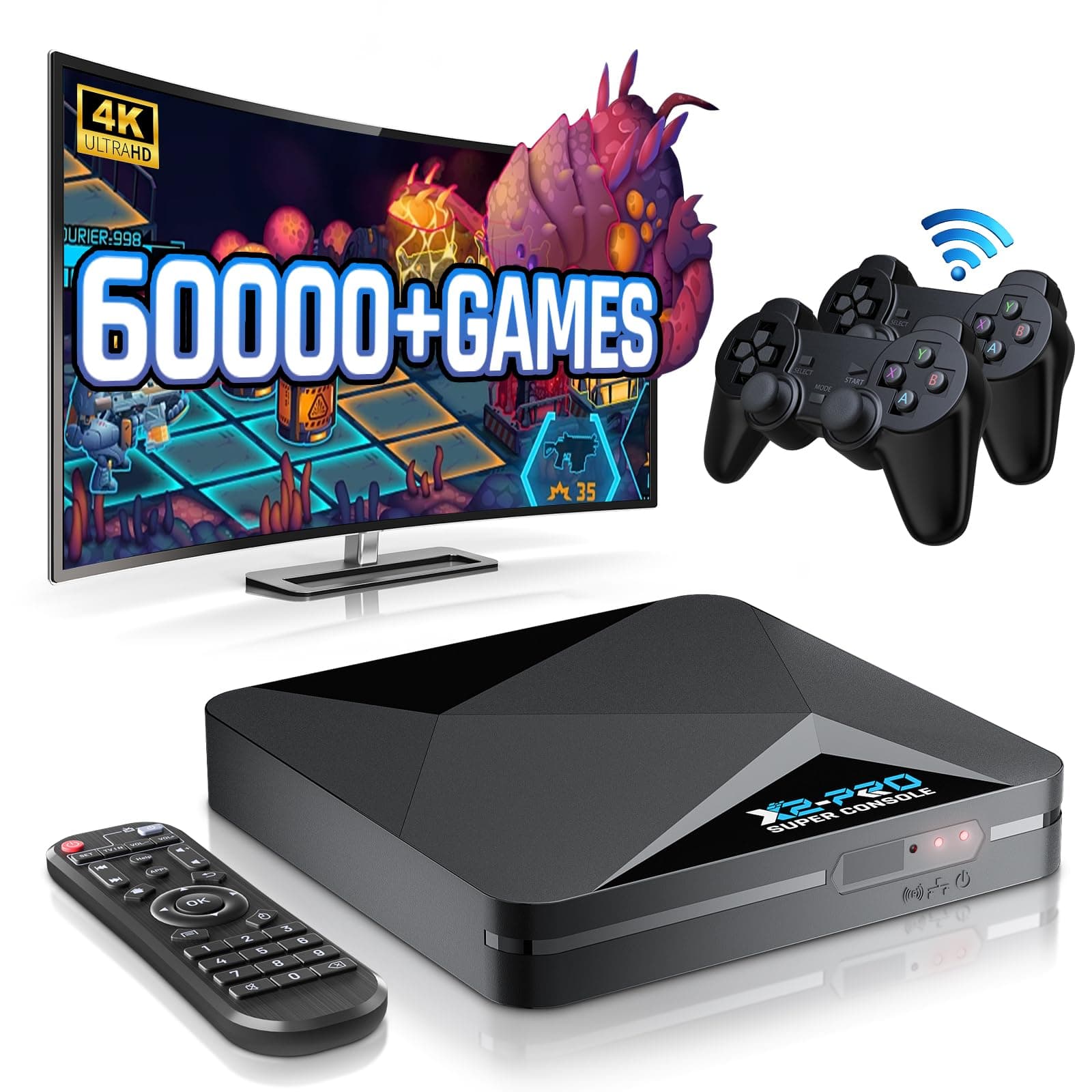 Kinhank Super Console X2 Pro Pre-Installed 100,000+ Classic Games,256G Retro Gaming Consoles Compatible with 60+ emulators, S902X2 Chip, Three Systems in One, Include Remote, Wireless Controllers