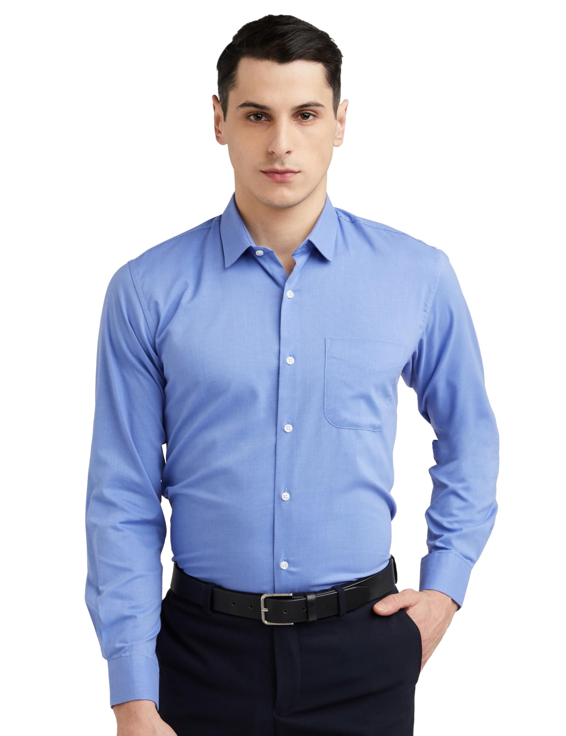 Peter England Men's Everday Regular Fit Solid Shirt | Cotton Rich | 5-Pin Pocketing