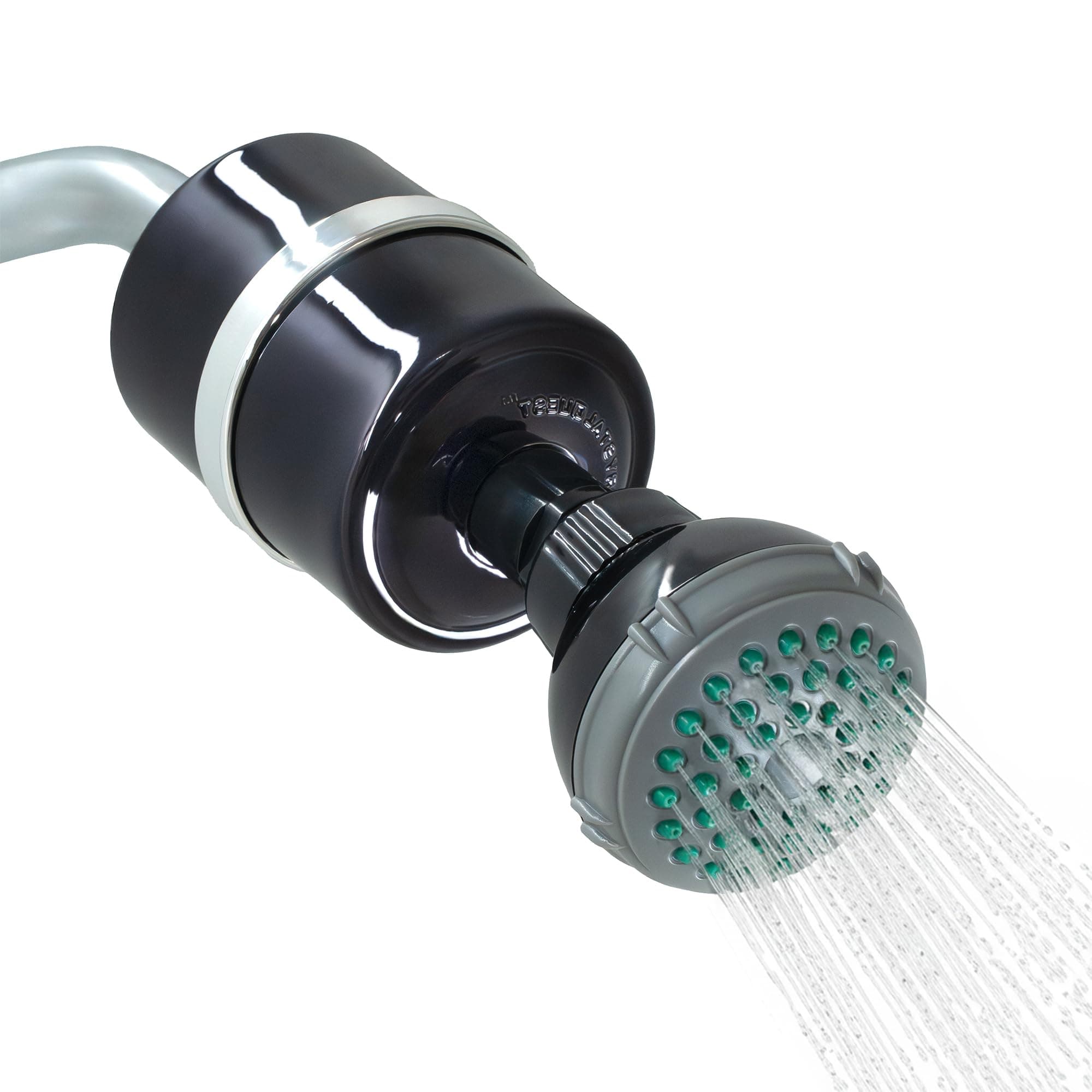 Crystal Quest Shower Filter with Head, Shower Head Filter for Hard Water, Shower Water Filter Removes Chlorine, chloramines & VOCs, Filter Shower Head, Improves Skin & Hair, Long-Lasting - Black