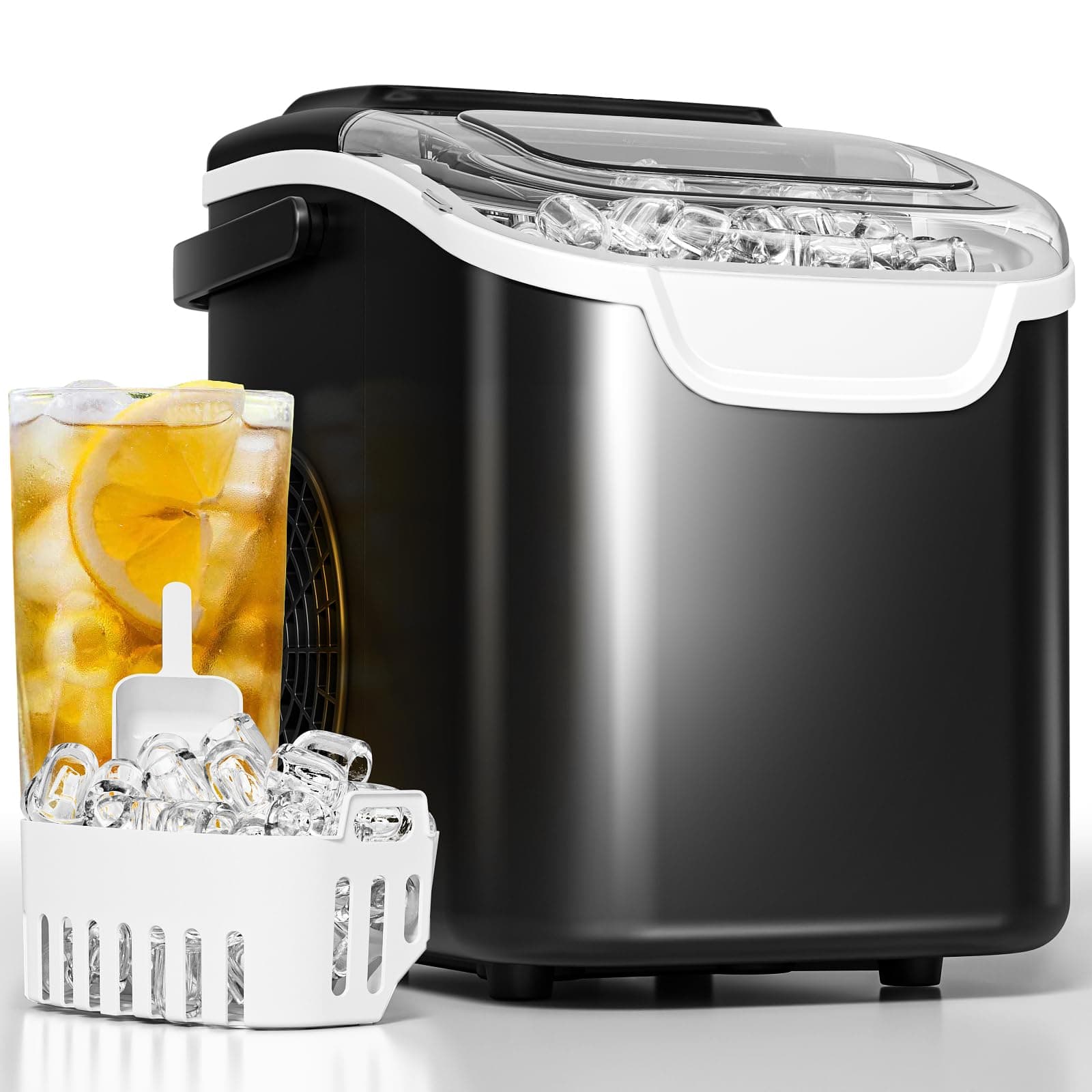 Countertop Ice Maker Machine – 8 Bullet Ice in 6 Mins, 26.5lbs/24Hrs Output – Self-Cleaning Portable Design with Selectable Ice Size & Touch Display for Home/Office/Bar