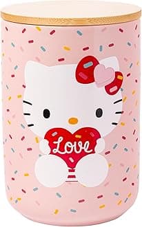 Silver Buffalo Sanrio Hello Kitty Holding Love Heart Ceramic Cookie Snack Candy Jar with Airtight Bamboo Lid (Small)