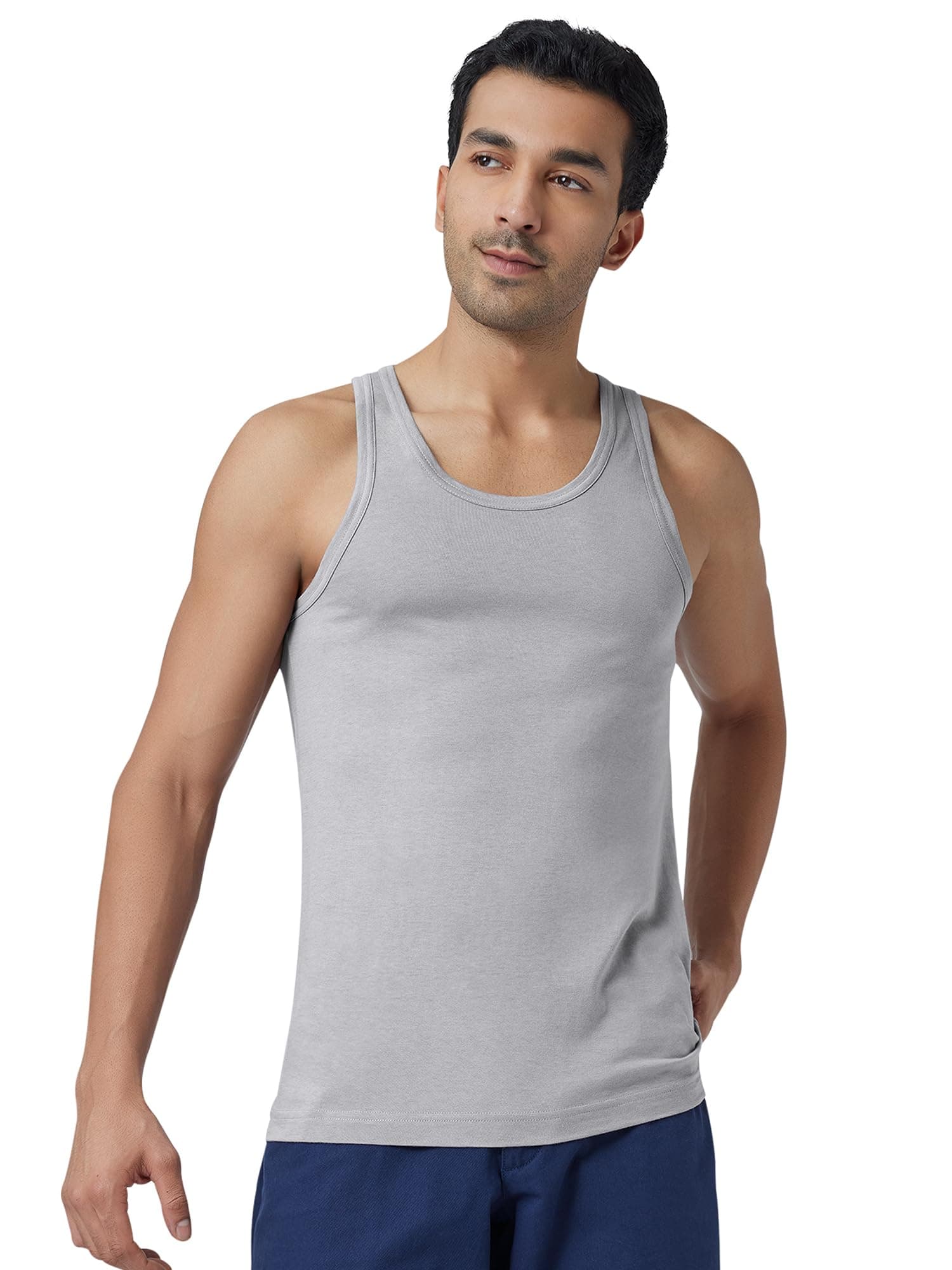 Men's Ace Cotton Modal Regular Fit Solid Round Neck Vest | Antimicrobial, Moisture Wicking, Lightweight Vest with Tag free comfort