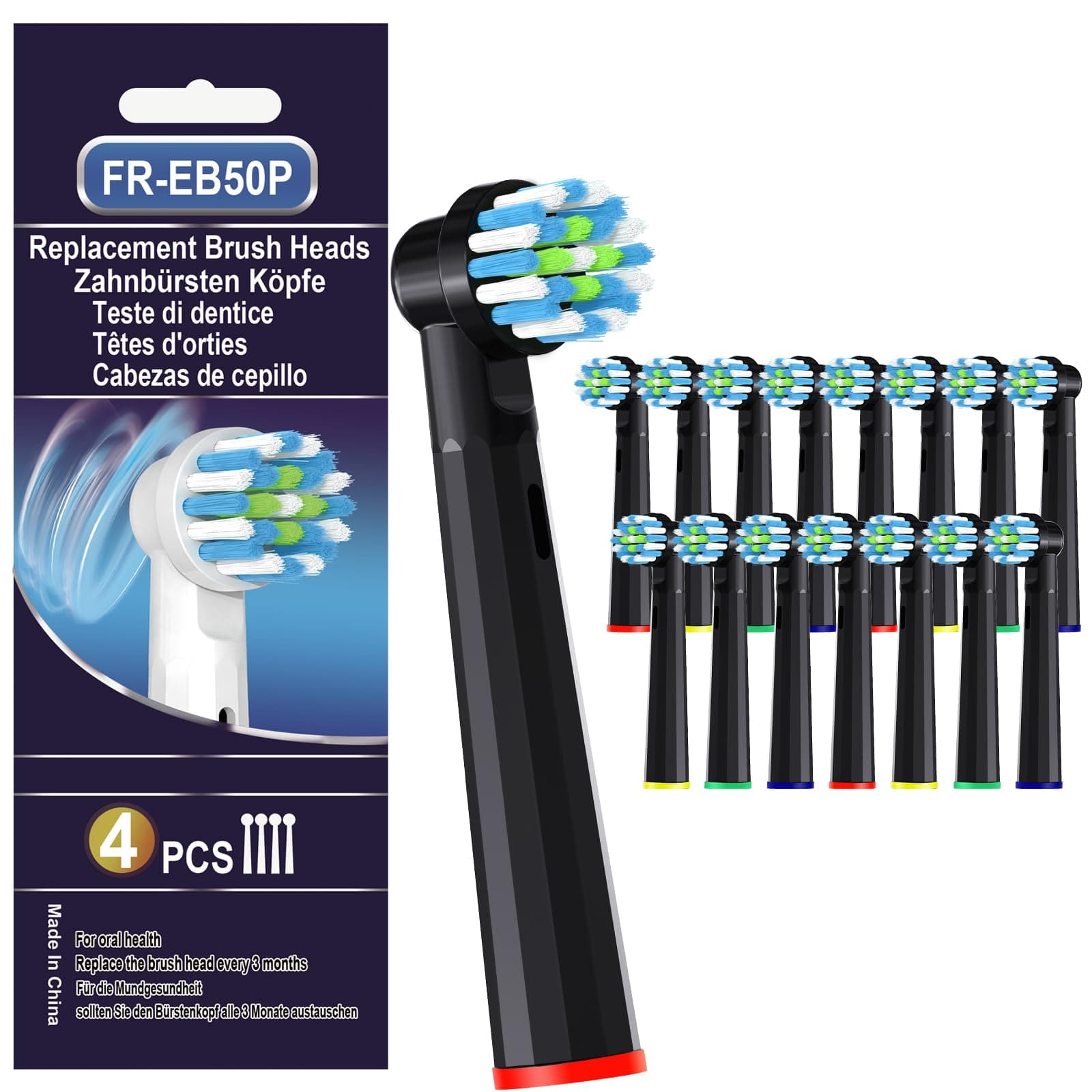 16 Pcs Replacement Toothbrush Heads Compatible with Braun Oral B Pro 1000/7000/9600/5000/3000, Precision Senesitive Brush Heads Refills for Genius X and Smart 1500 Electric Toothbrush (Black)