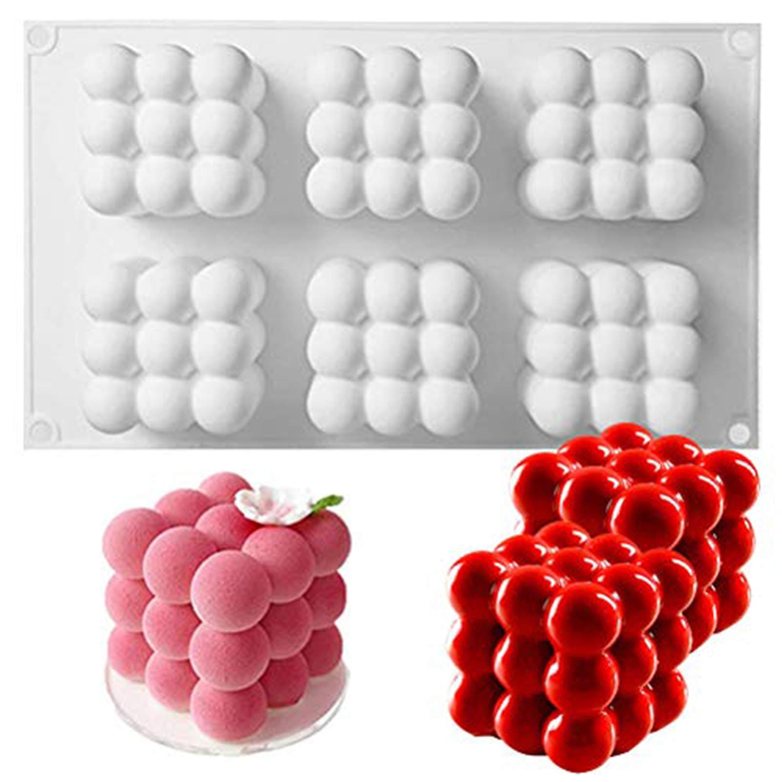 OCPO KITCHEN Bubble Silicone Baking Mold, Silicone Candle Mold, French Dessert Molds for Mousse Cake Pastry Chocolate Pudding Jelly Cheesecake Ice Cream, Cube Shape (6-Cavity)