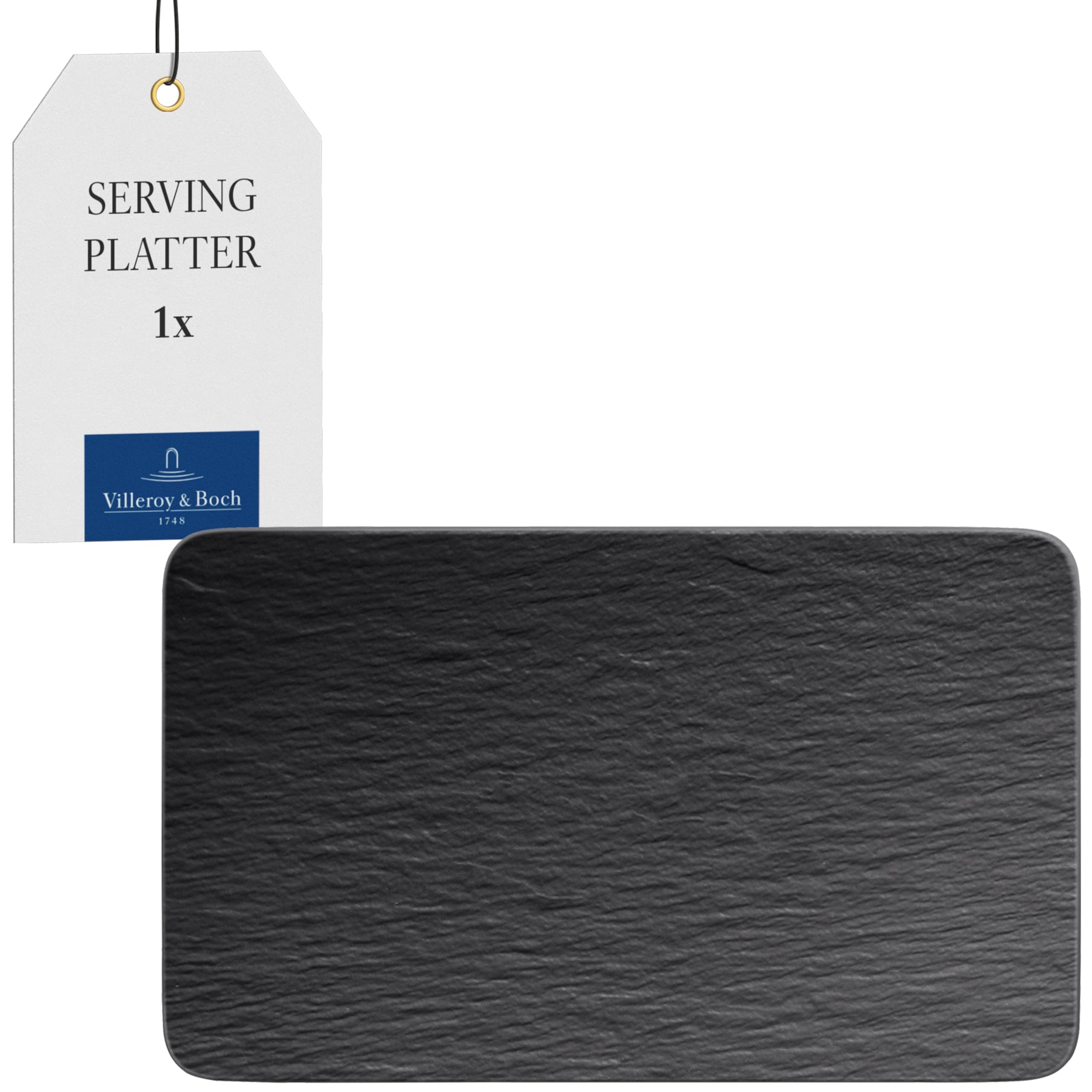 10-4239-2772 Manufacture Rock Rectangular Multi-Functional, Modern Plate Maoffrom Premium Porcelain, Dishwasher Safe, Black