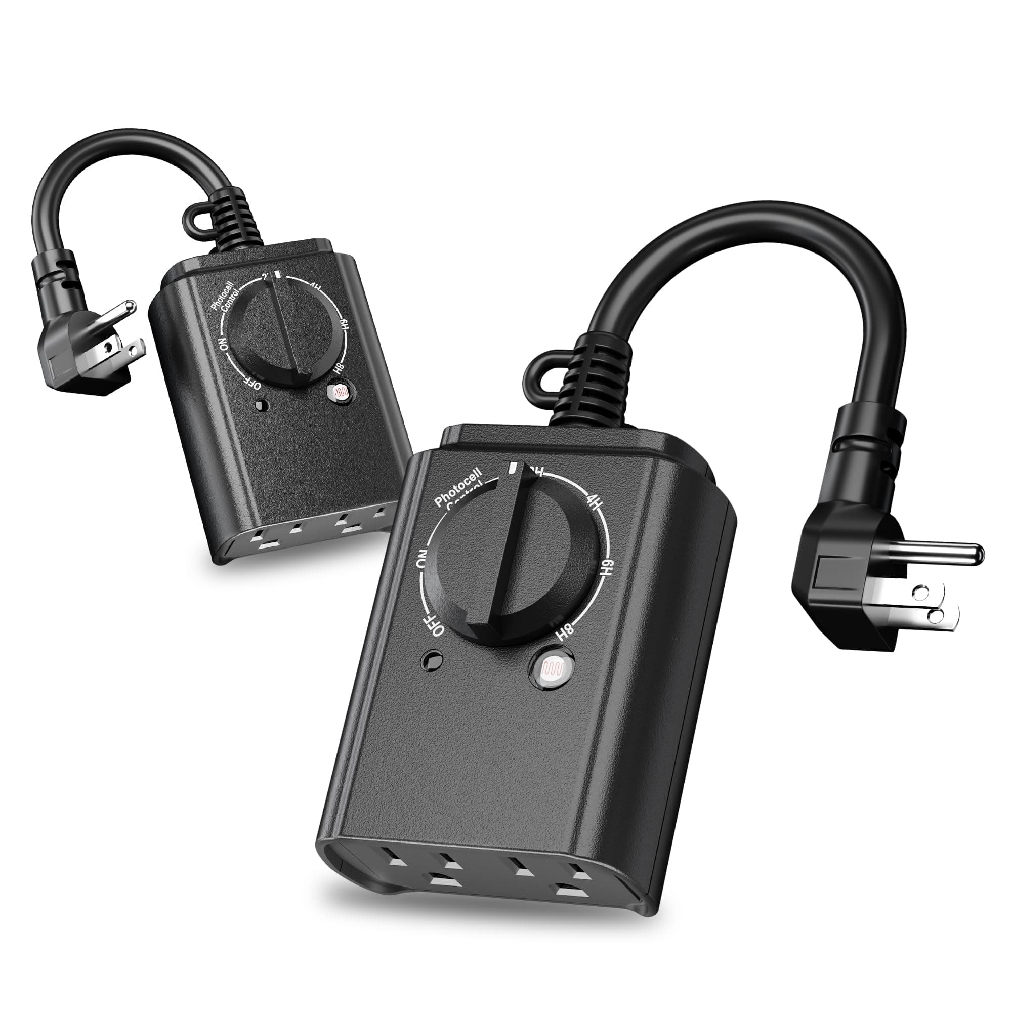 BN-LINK - 24 hour outdoor timer with photocell light sensor and waterproof (mode 2, 4, 6 or 8 hours), weatherproof, two (2) earthing contact sockets for home and