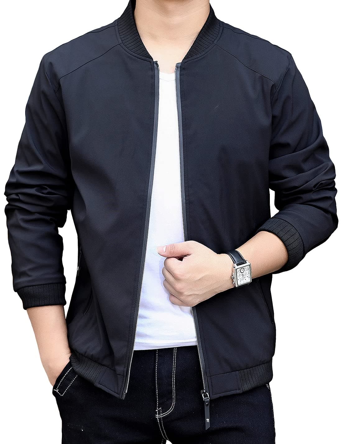 LenttaMen's Slim Fit Lightweight Softshell Bomber Jacket Coat Fall Jackets For Men