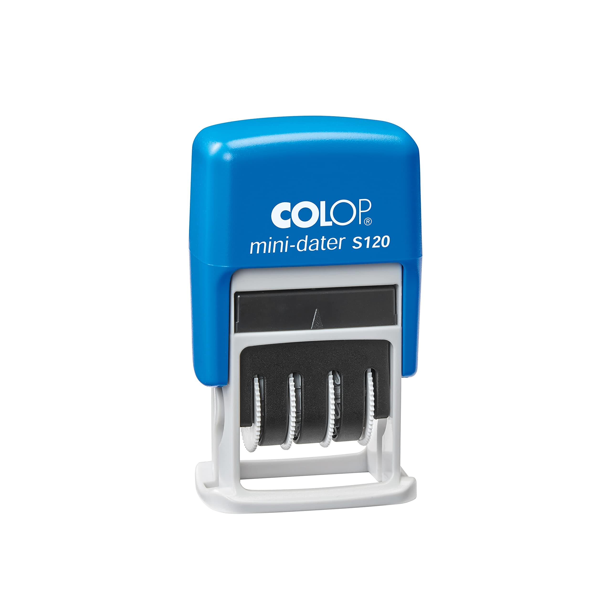 Mini Dater Stamp S-120 - Blue Ink - 4mm Adjustable Self-Inking Date Stamper -Adjustable Manually - Functions for 12 Years