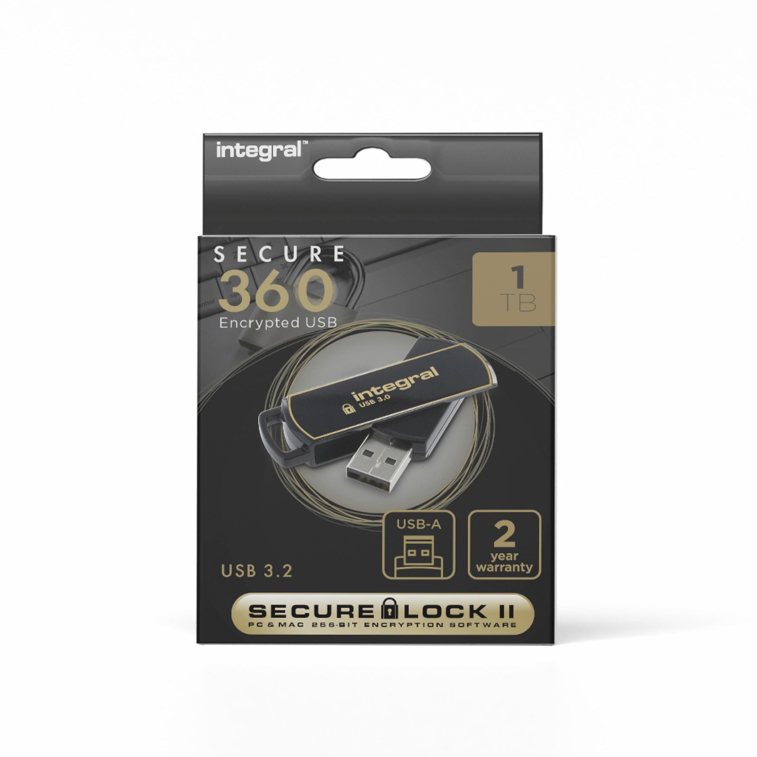 Integral 1TB Secure360 256-Bit Software Encrypted 3.0 USB Secure Flash Memory Drive - Working and Encrypted Dual Partition, Intelligent Password Attack Protection and 360 degree rotating casing