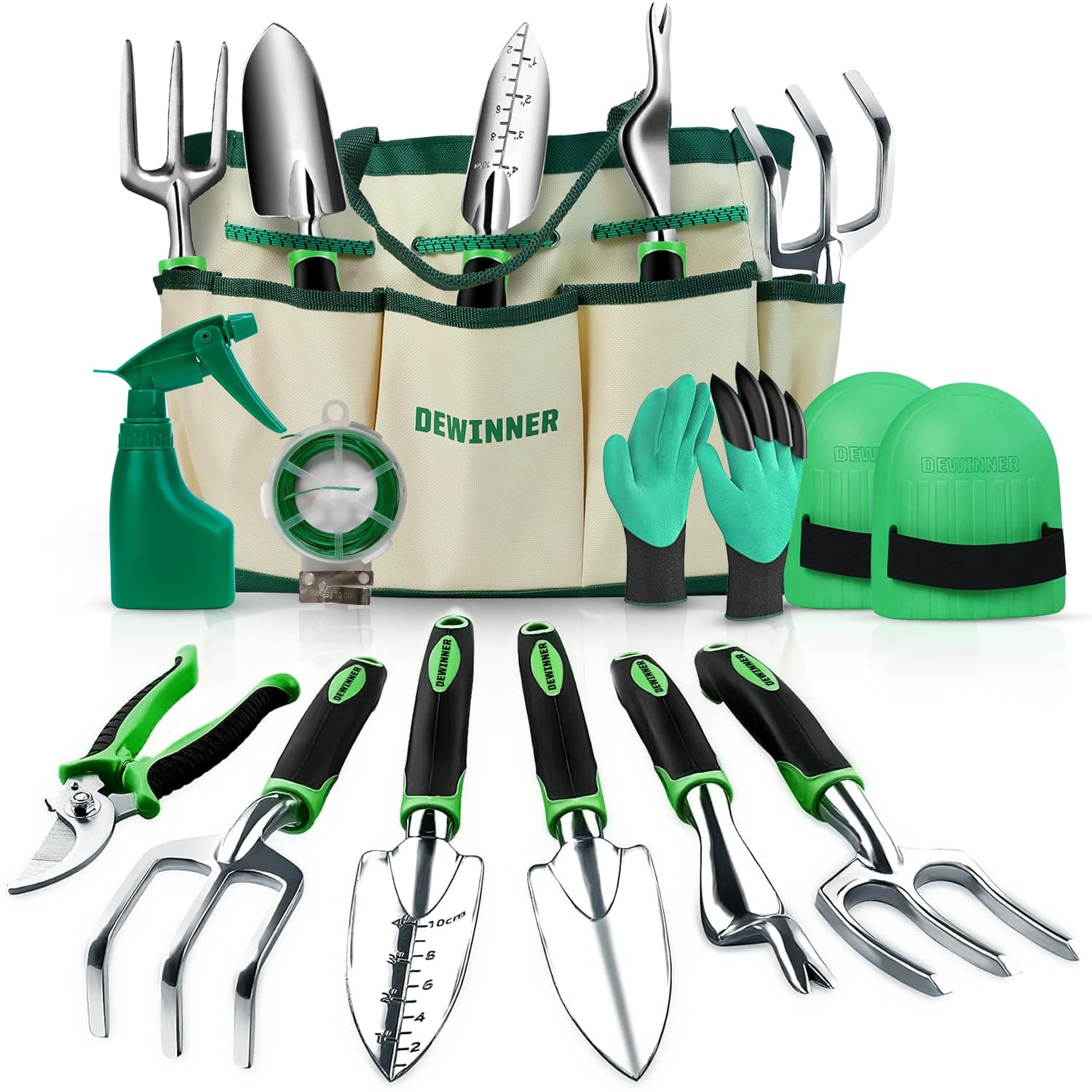 DEWINNER 11 PCS Garden Tools Set, Gardening Sets with Tool Bag, Heavy Duty Garden Hand Tools and Equipment, Stainless Steel Gardening Gifts for Women men