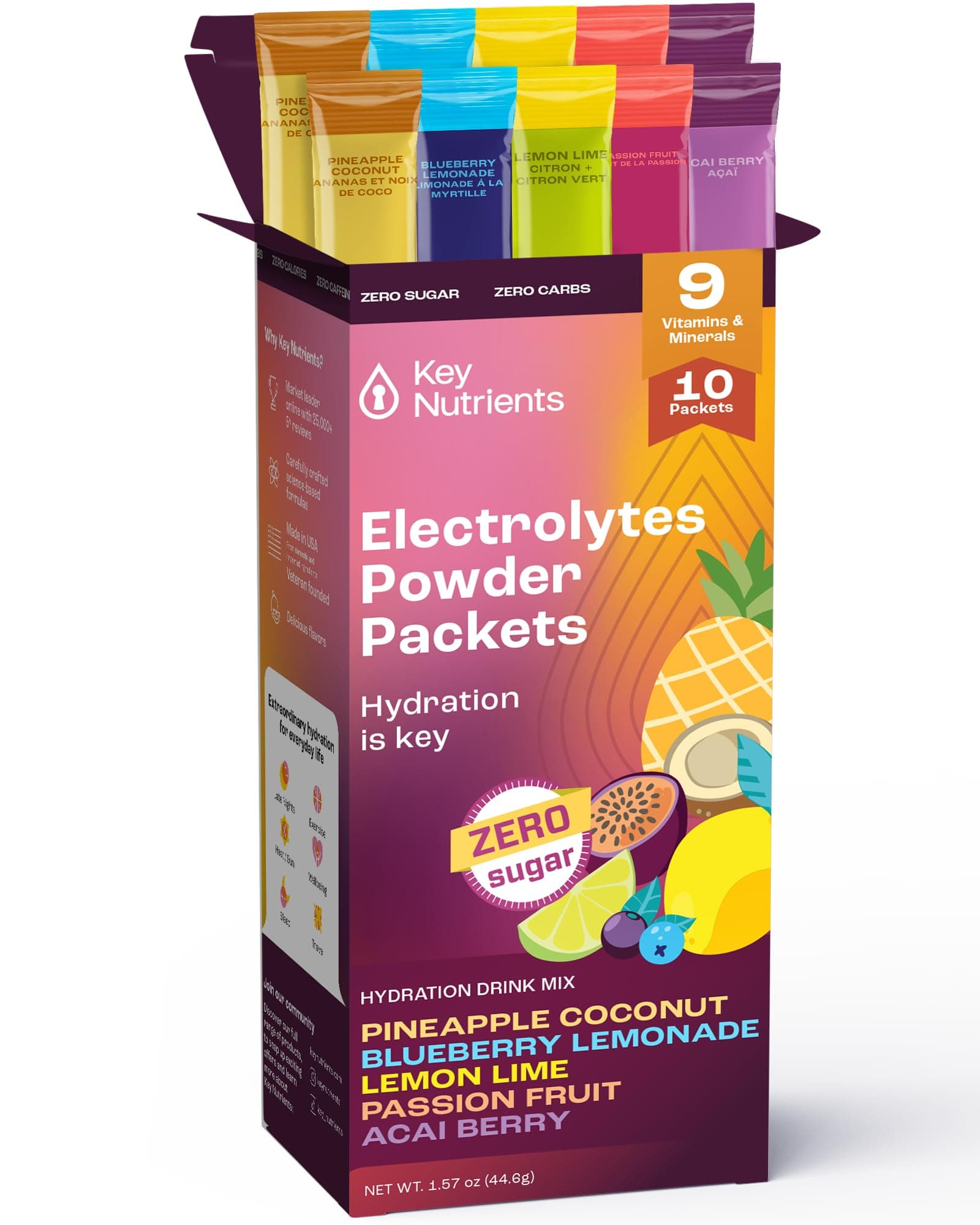 Hydration Packets - 5 Delicious Flavors in Electrolytes Powder Packets No Sugar 10 Pack - No Calories, Gluten Free Electrolytes Powder Packets, Non GMO, Made in USA