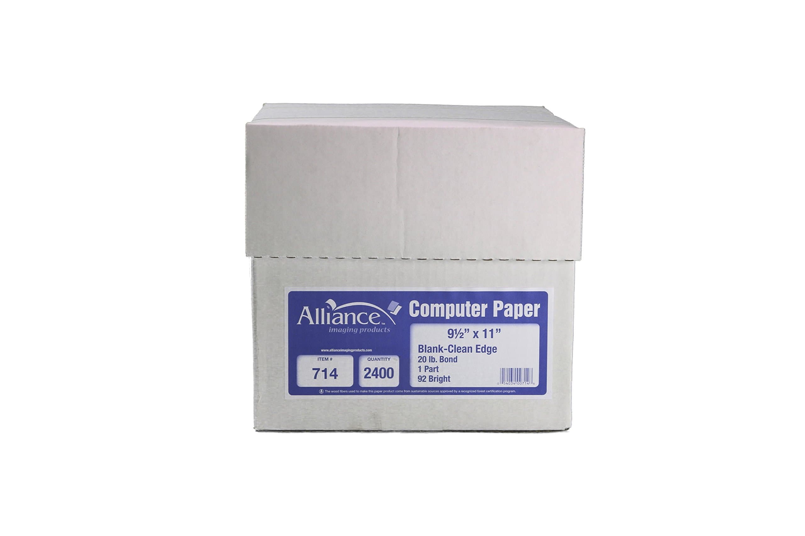 Alliance Continuous Computer Paper 9-1/2"x 11" Blank Clean Perforrated Edge 1-Part 92 Bright 20lb 2400 Sheets per Carton