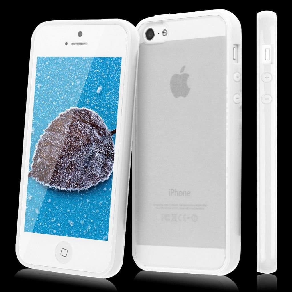 All4mobiles Premium Hard Matte Clear Back Case with Soft Silicone TPU Bumper for Iphone 5 5s + Free Front Screen Protector (White)