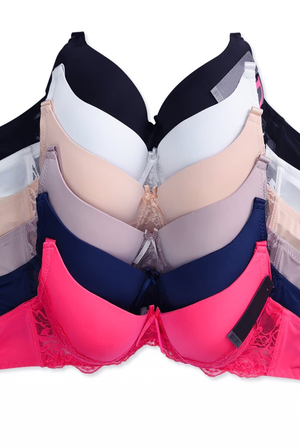 Mmia Women's 6-Pack Ultimate Plain Lace Full Cup Bra 36D Multicolor