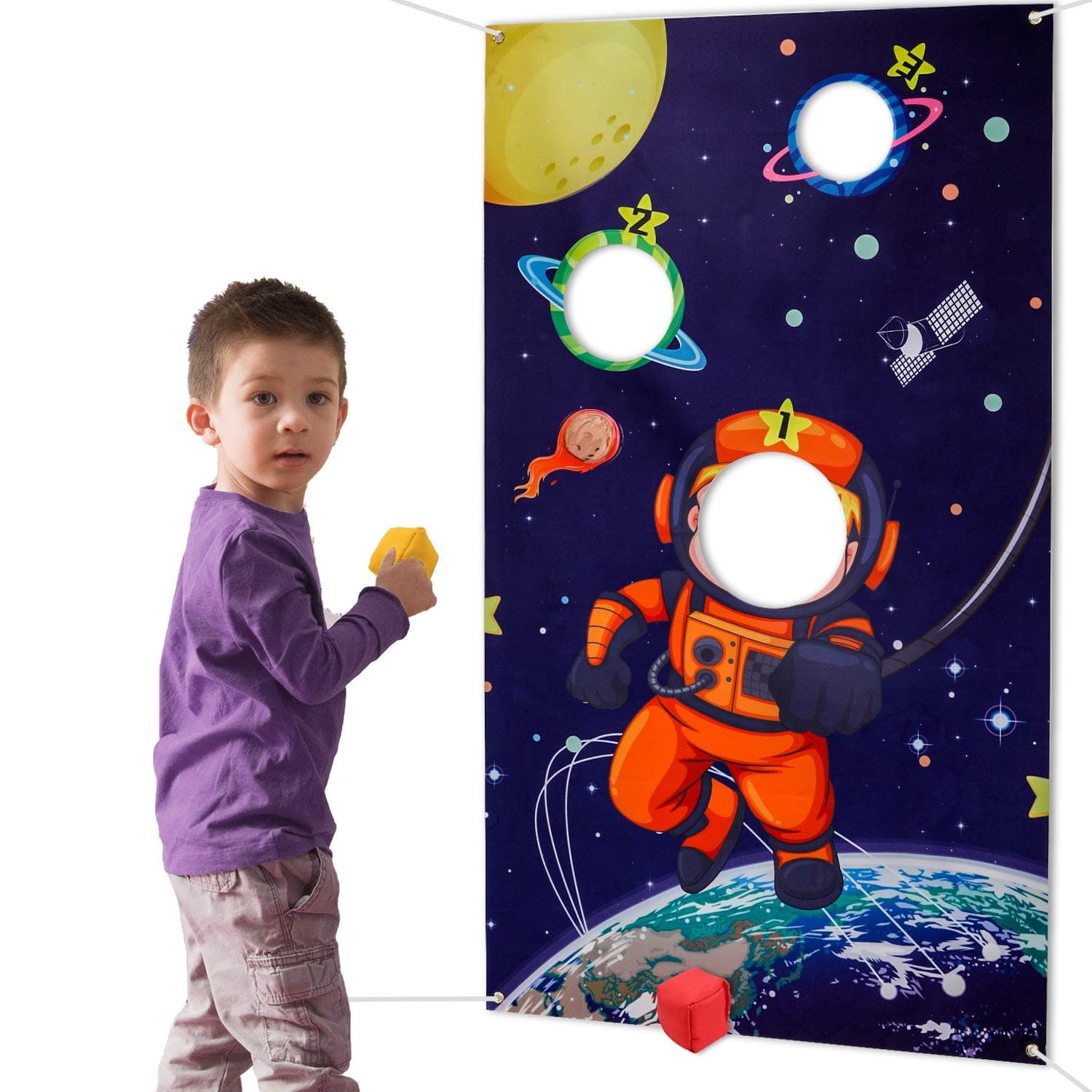 HOWAF Solar System Toss Games Set with 3 Large Bean Bag, Astronaut Outer Space Toss Games for Kids, Indoor Outdoor Throwing Games for Kids Birthday Party Favour Activities Games Supplies