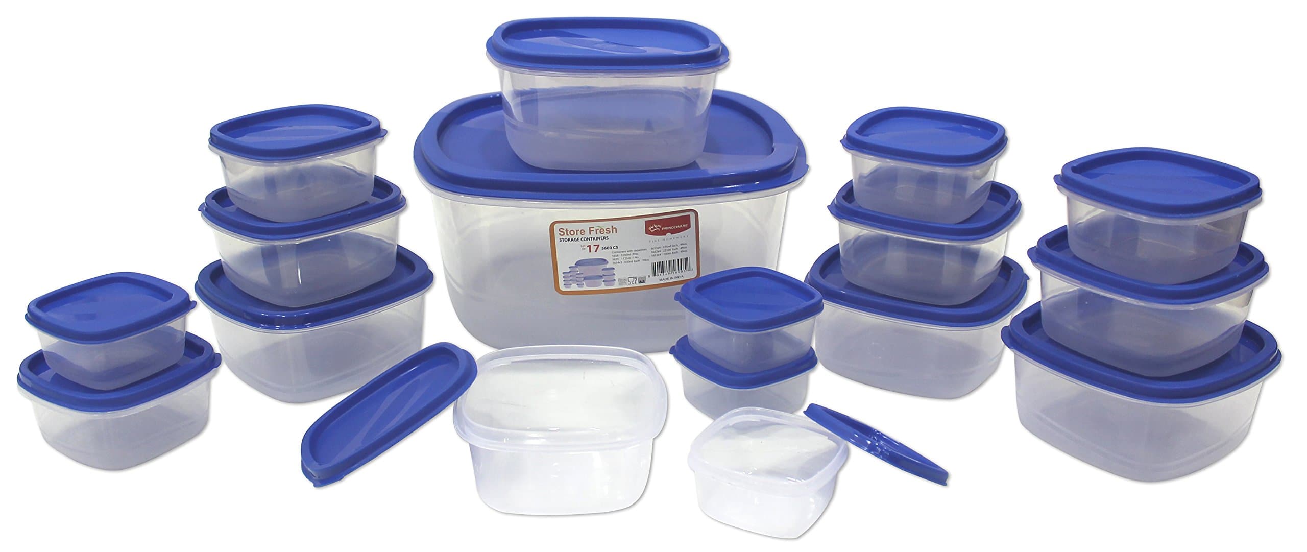 Princeware - 5600C5 SF Pak Container Set, 17-Pieces, Blue