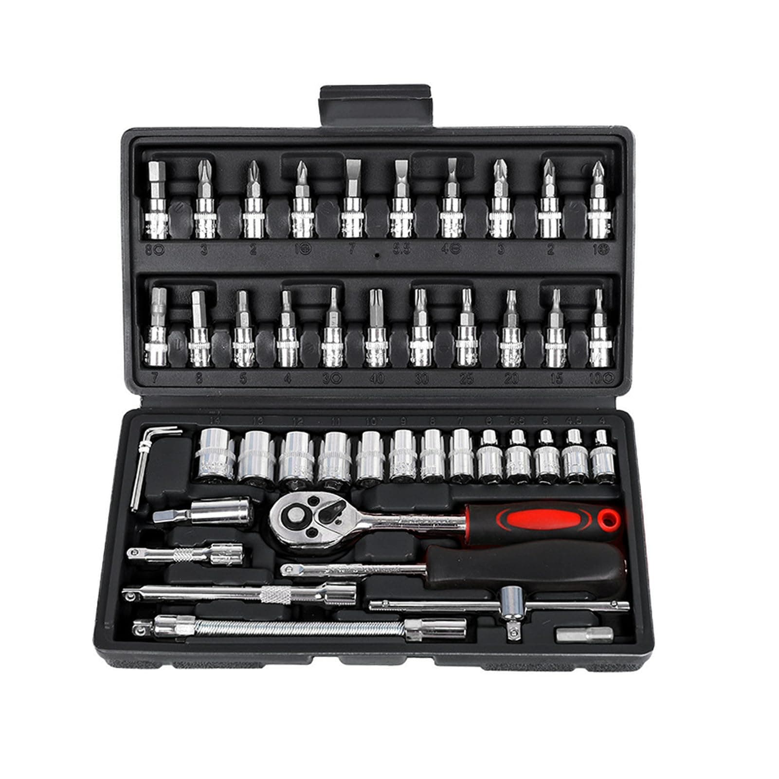 Beauenty46pcs/set Socket Ratchet Torque Wrench Extension Bar Drill Bits Automobiles Repair Tools Kit Multifunction Repair Hand Tool Kit