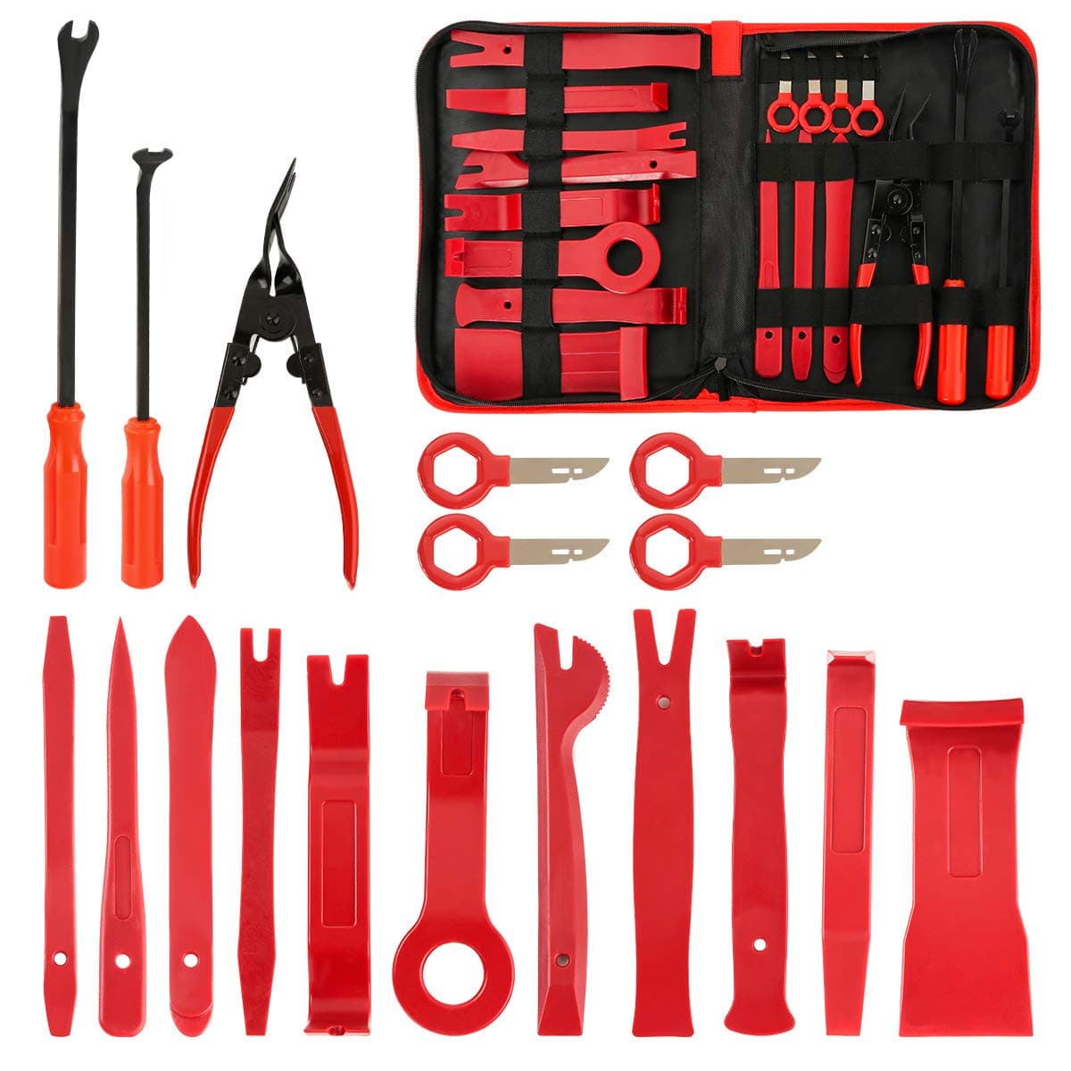 FXWSKY 18Pcs Auto Trim Removal Tool Kit, Auto Upholstery Tools Fastener Remover Car Panel Removal Trim Clip Plier Set with Storage Bag