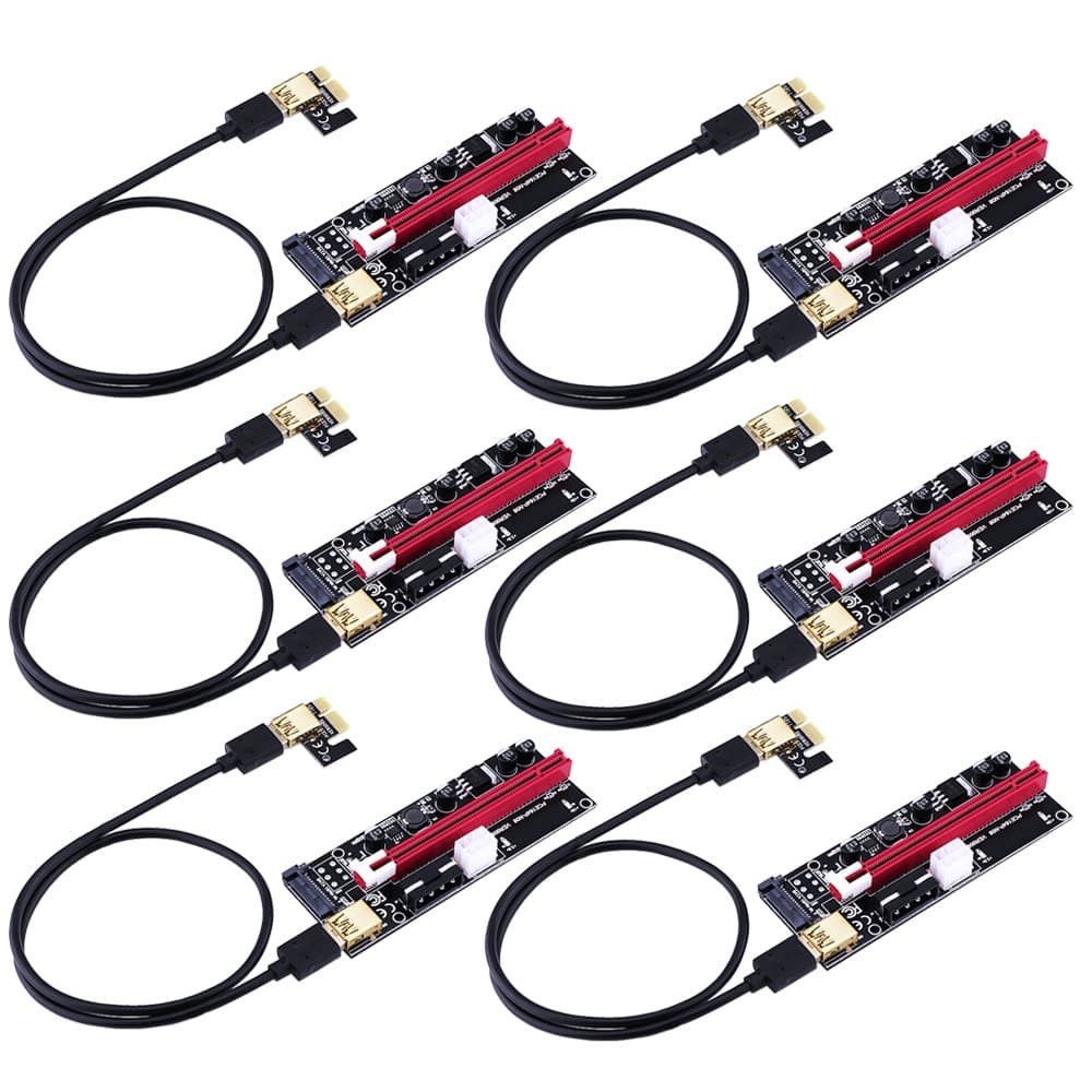 Lesofod 6-Pack PCIe Risers Latest 3 in 1 Power Supply PCIe Extender 1X TO 16X Graphics Extension for GPU Mining Powered Riser Adapter Card With 60cm USB 3.0 Extension Cable.
