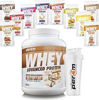 Per4m Whey Protein Shake Powder, Shaker and Sachets | Low Sugar Gluten Free | with 10 Mixed Flavour Sachets & Shaker (2010g, S'Mores)