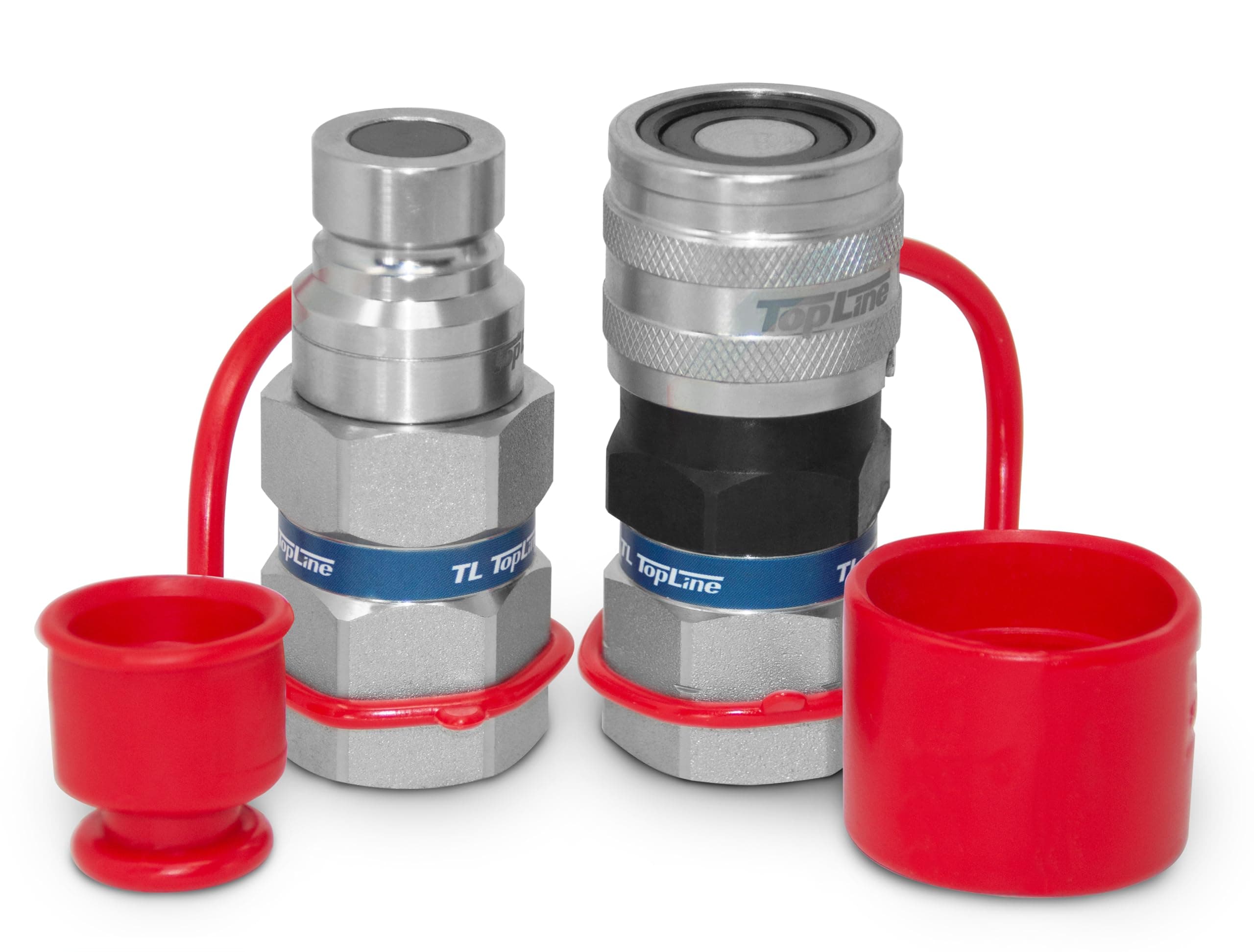 1/2" Body with 3/4" SAE O-Ring BOSS Thread, Hydraulic Quick Connect Coupler, Flat Face, ISO 16028, Heavy-Duty Coupling Set with Dust Caps for Skid Steer Bobcat Attachment | Model TL22