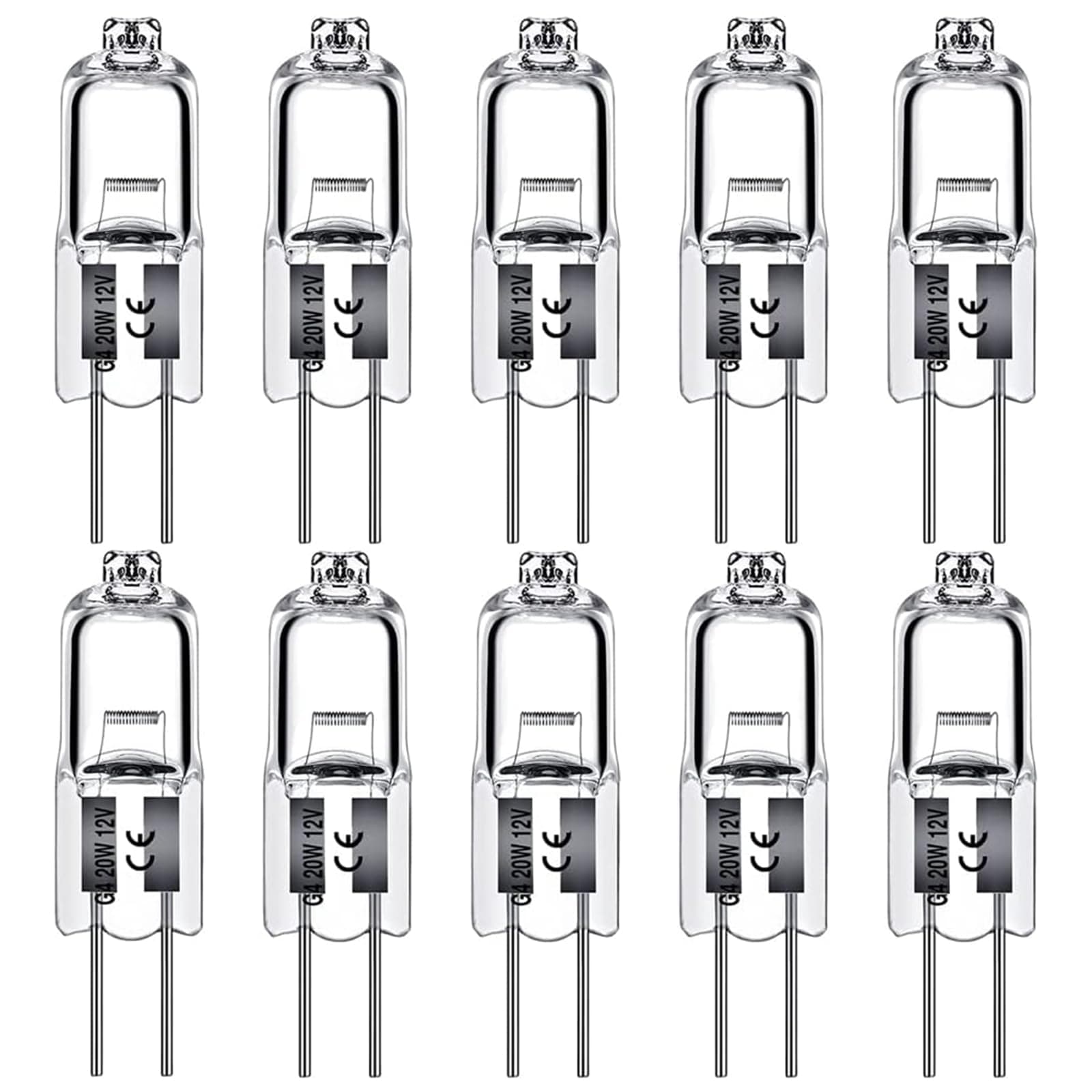 Levidon G4 Halogen Light Bulbs 20W 12V Clear Capsule 2 Pin Lamp Bulb Halogen Pin Base Warm White Dimmable 10 Pack