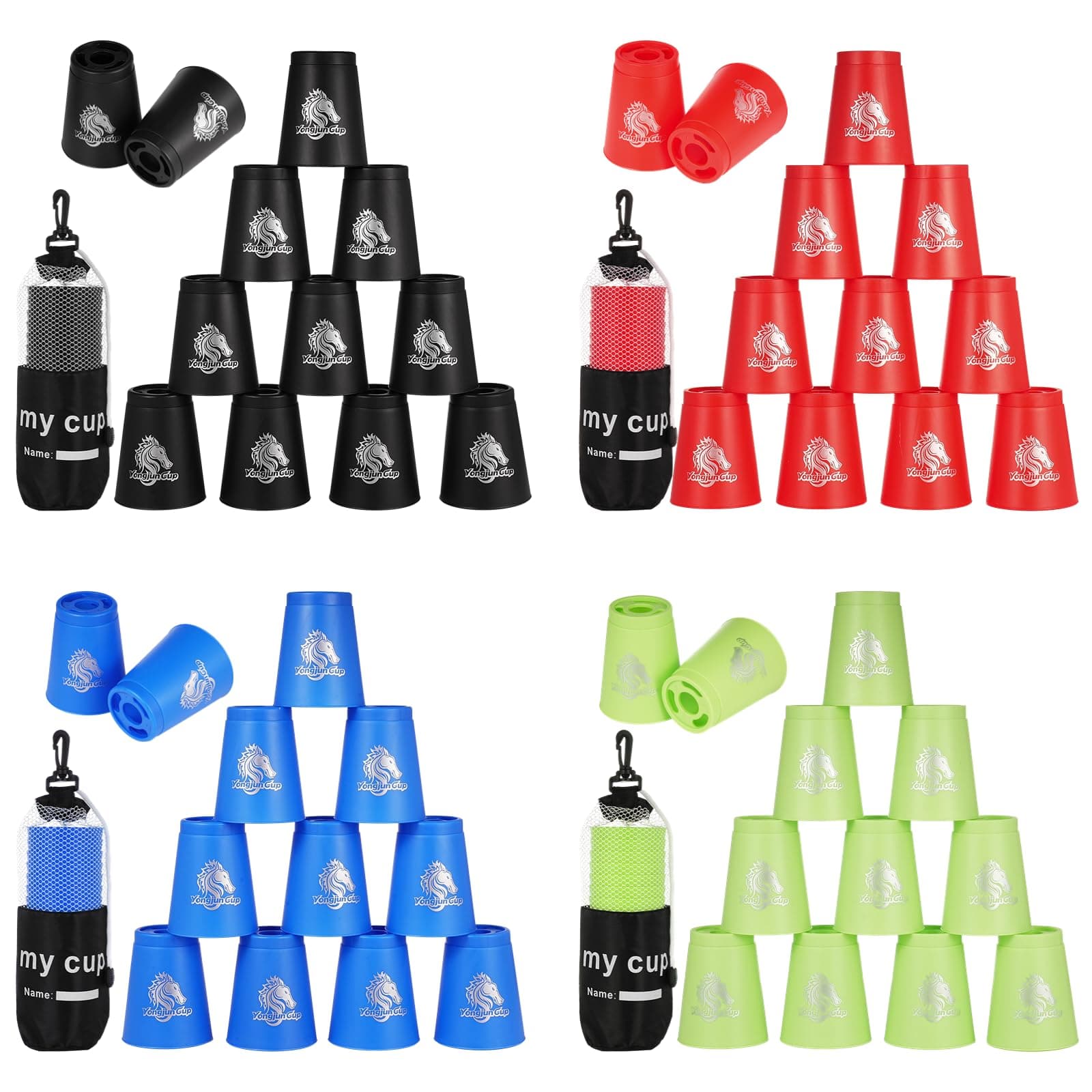 48 Pcs Sport Stacking Cups, Speed Training Game for Challenge Competition, Plastic Stacking Cups, Classic Family Game for Kids and Adults, Red+Blue+Green+Black