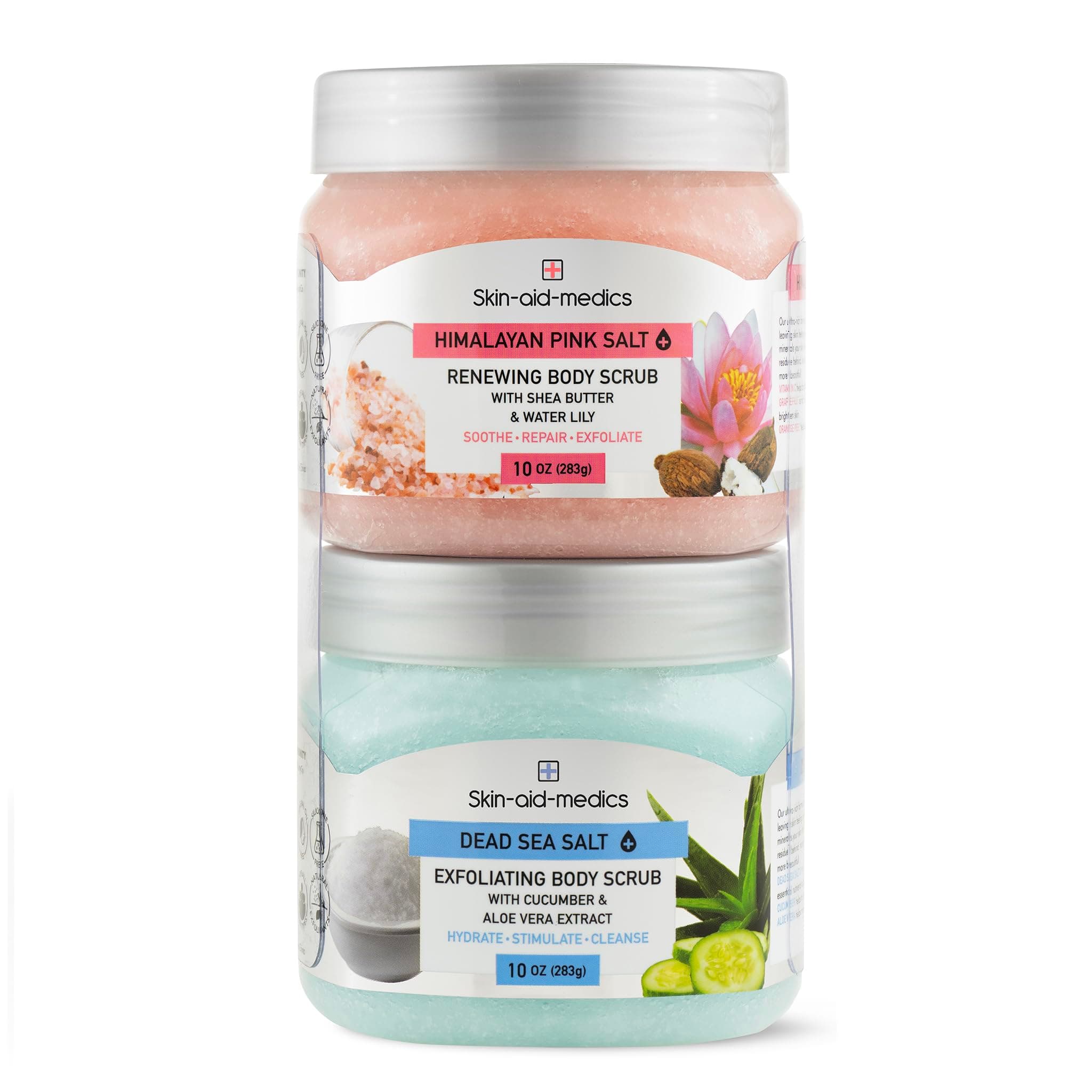 2 Pack Exfoliating Salt Scrub Set - Himalayan Pink & Dead Sea, 20 oz