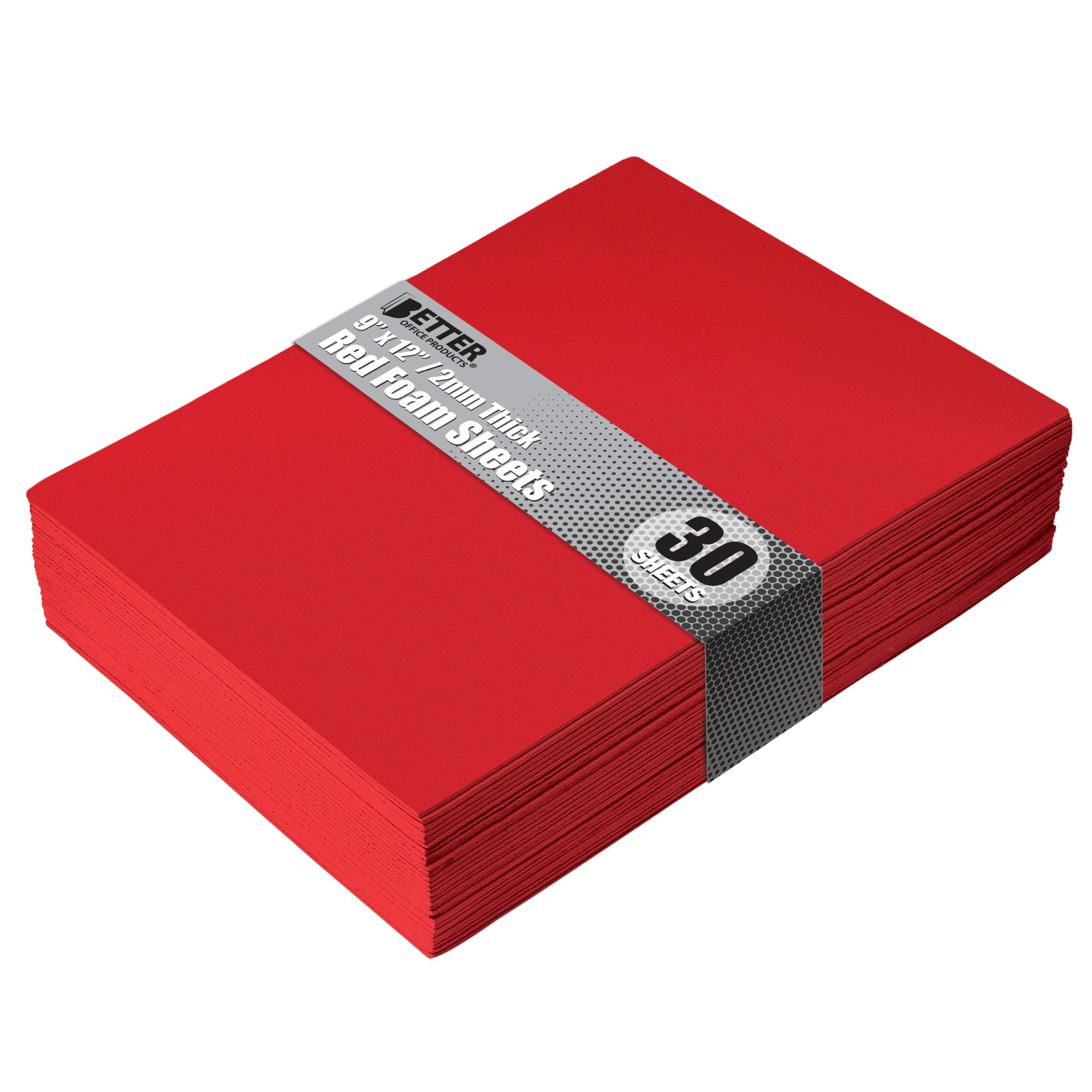 Better Office Products Red EVA Foam Sheets, 30 Pack, 2mm Thick, 9 x 12 Inch, Red Color, for Arts and Crafts, 30 Sheets Bulk Pack