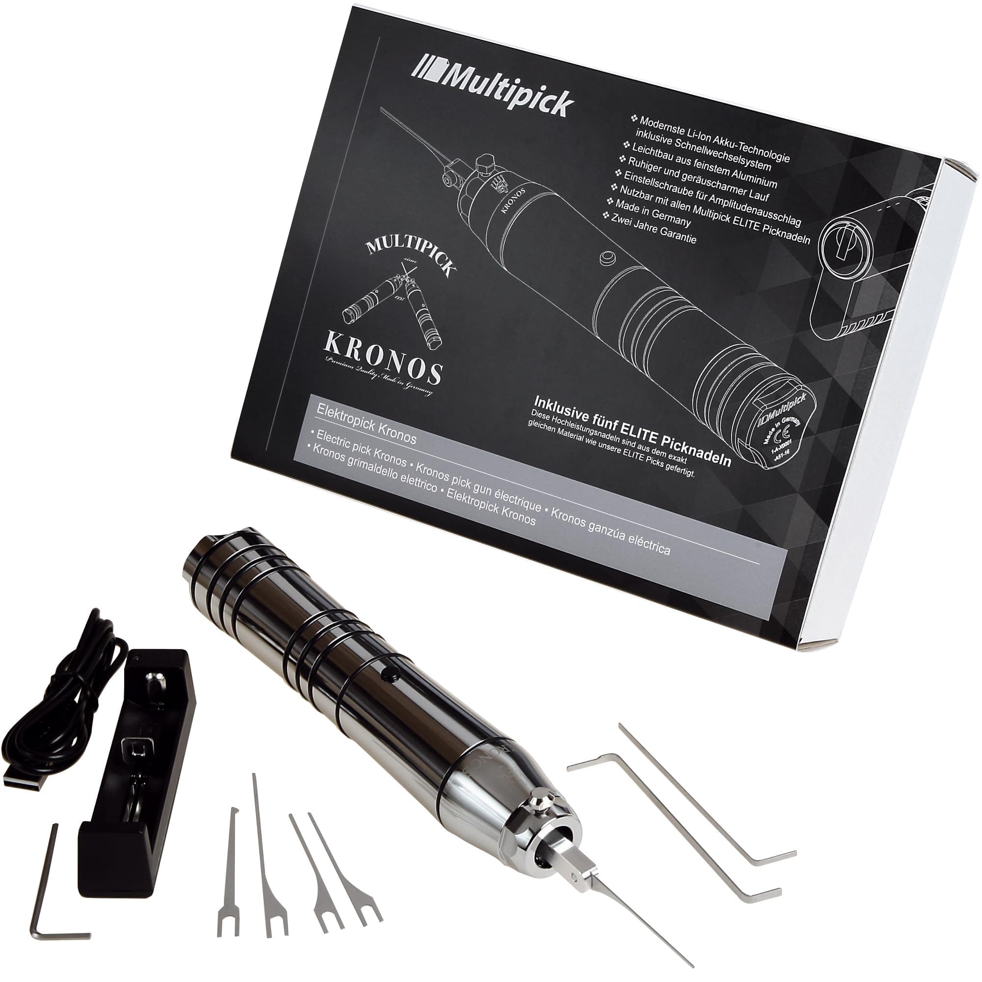 The Multipick ® Kronos – Powerful Electric Lock Pick Gun for Emergency Door Opening, incl. Pick Needles Set – Professional Tool of German Quality for Everyone