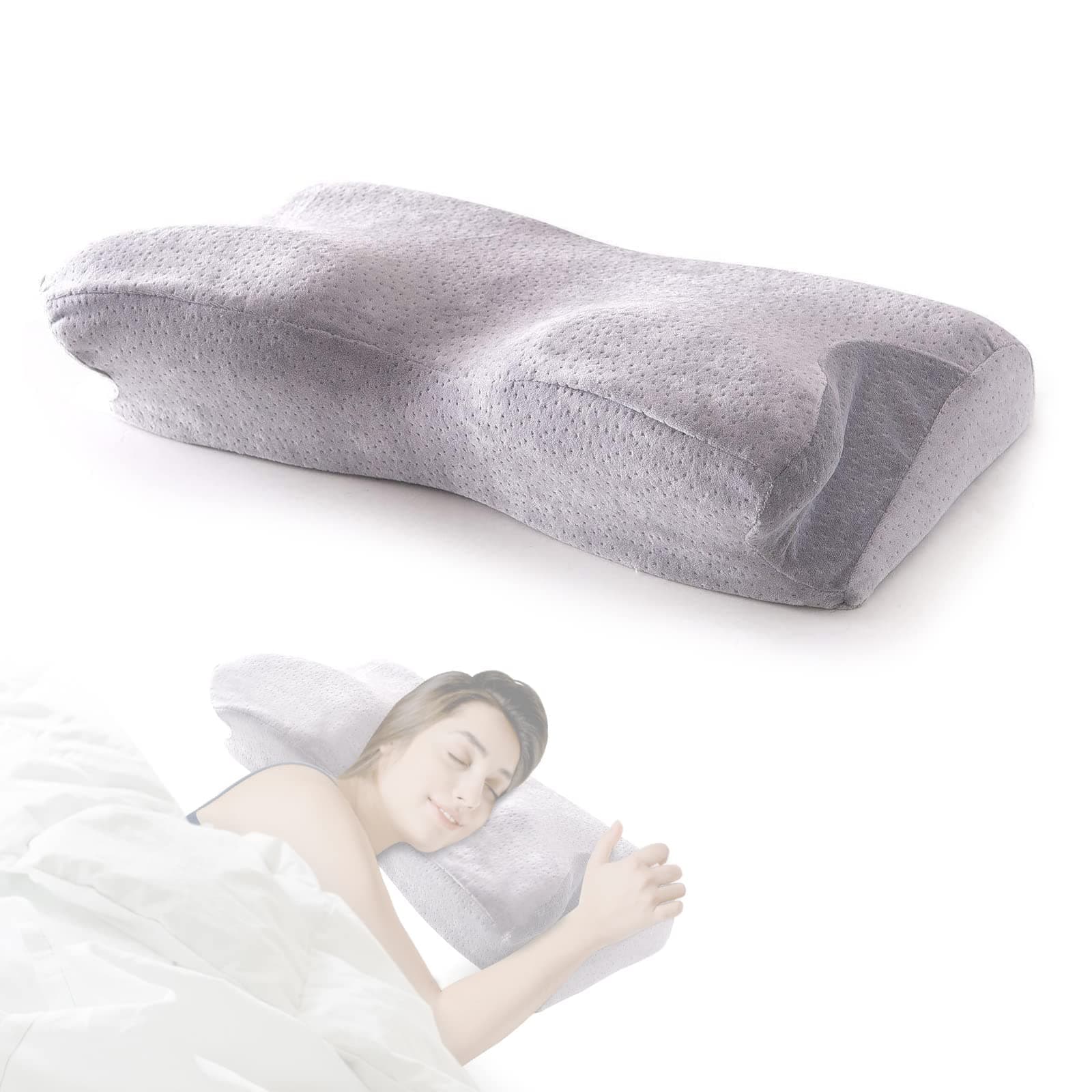 Memory Foam lash Pillow, Ergonomic Orthopedic Sleeping Neck Support Pillow, Contour Memory Foam Pillow for Neck, Shoulder Pain and Side Back Stomach Sleepers, with Washable Pillow Cover