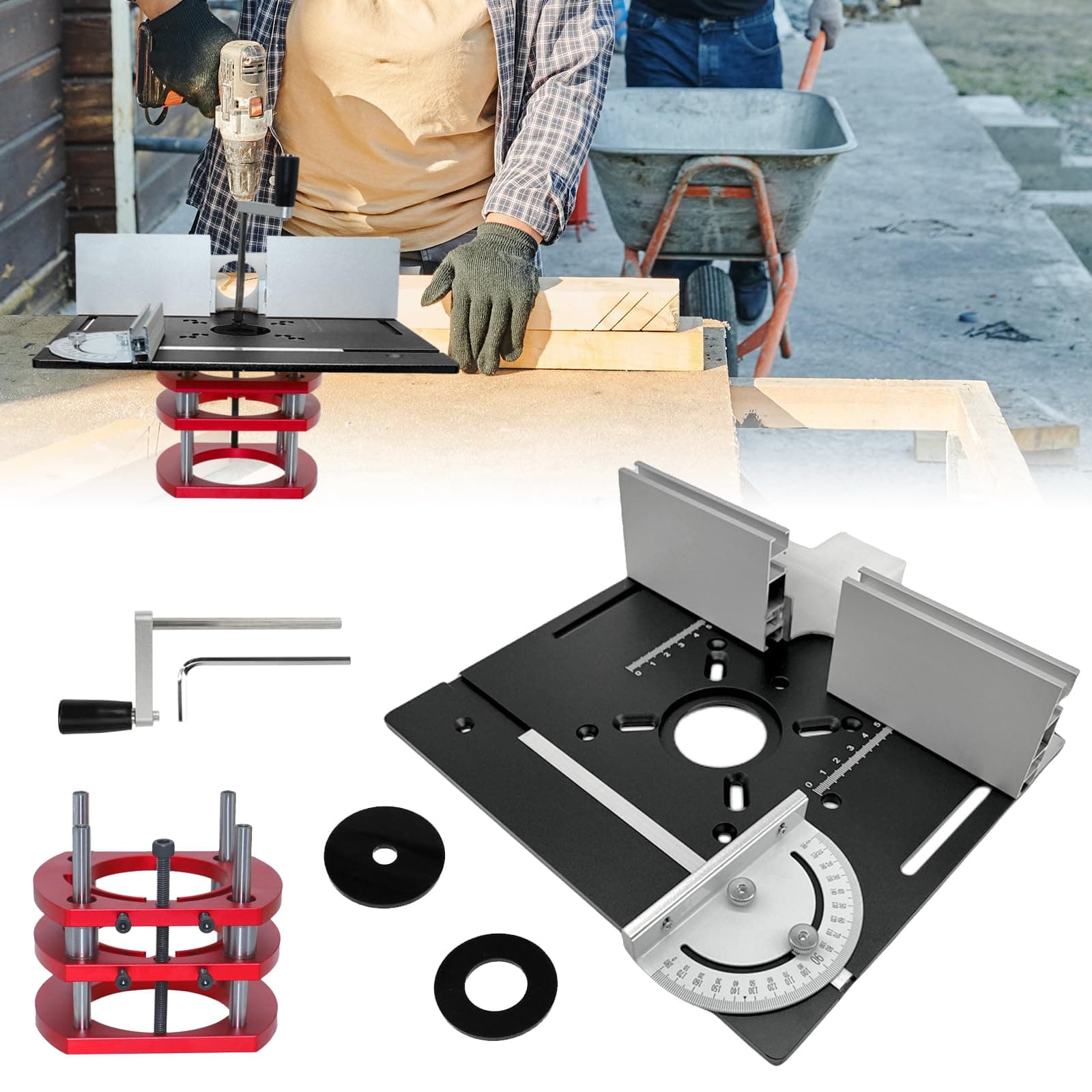 4 Piece Router Table Set, Aluminum, Fixed Base, 65mm Diameter, Router Table for Woodworking