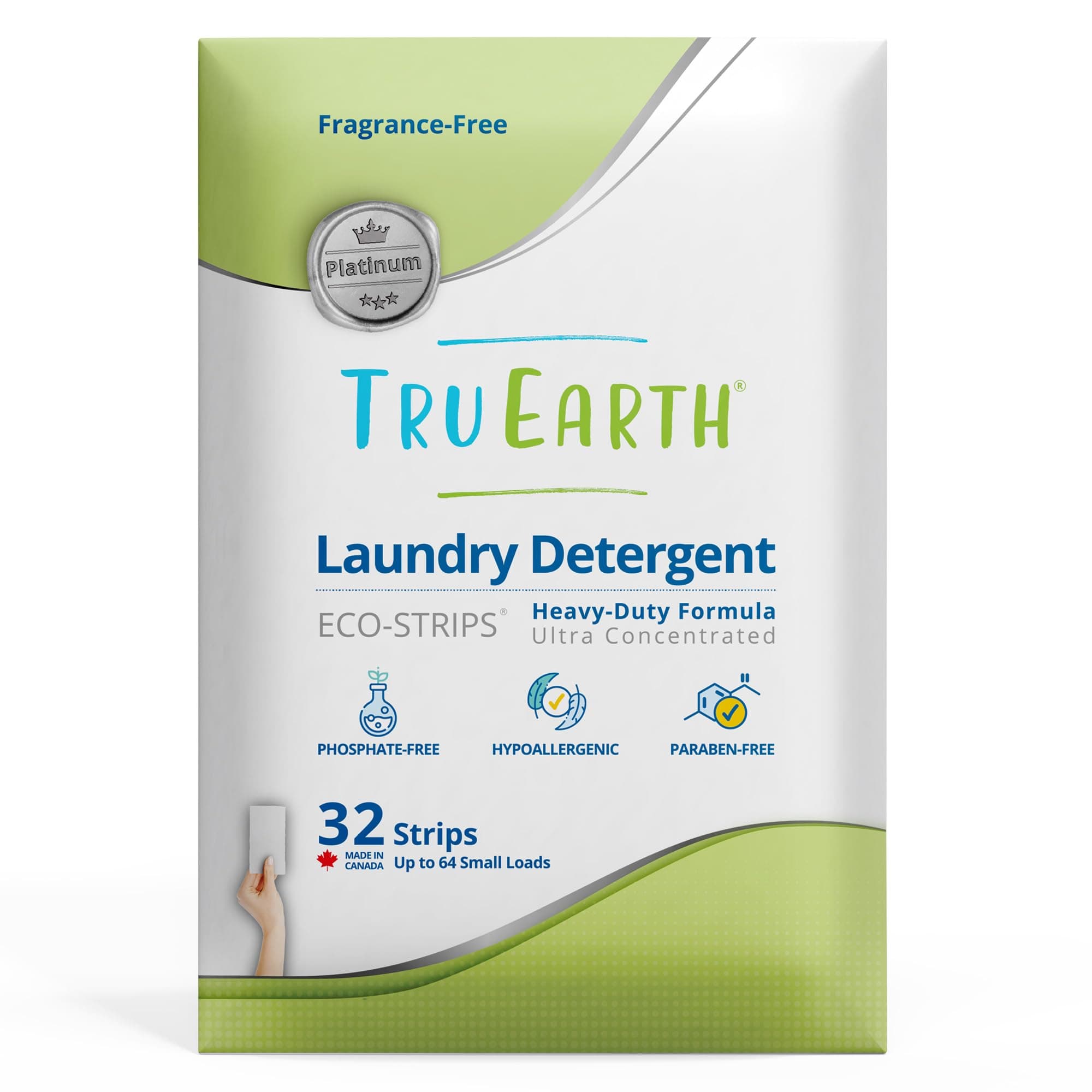Platinum - Heavy Duty Laundry Detergent Sheets - Up to 64 Loads (32 Sheets), Fragrance Free - Ultra-Concentrated Strips Formula - Eco-Friendly, Hypoallergenic Travel Laundry Sheets