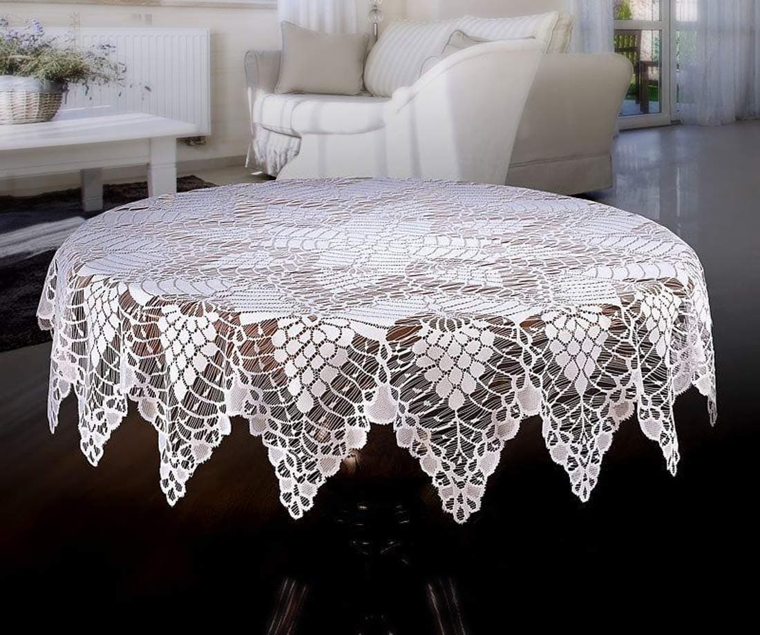 MforStyle White Tablecloth Round Lace table cloth Crochet Effect 59" (150cm)