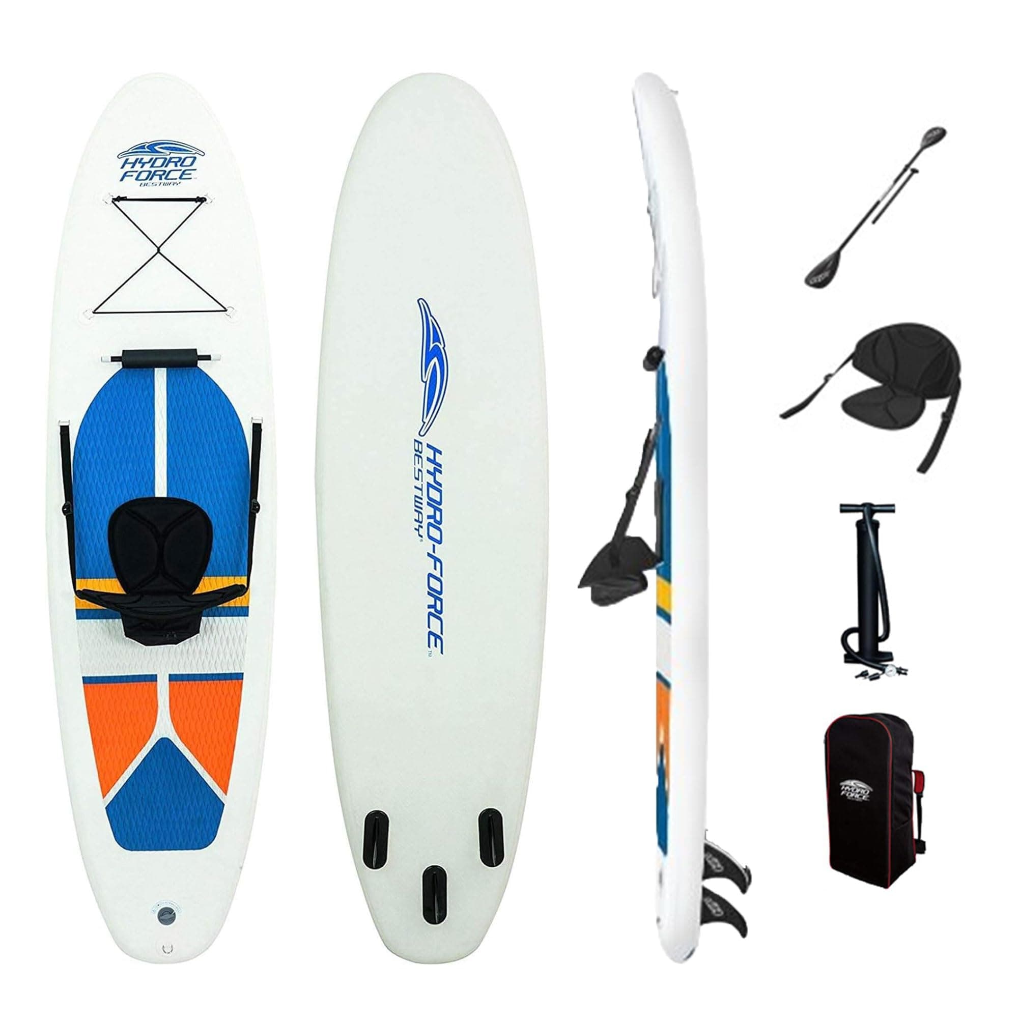 Bestway Hydro-Force White Cap 10' Inflatable Stand Up Paddle Board Kayak Water Set with Aluminum Oar, Hand Pump, and Travel Bag, White