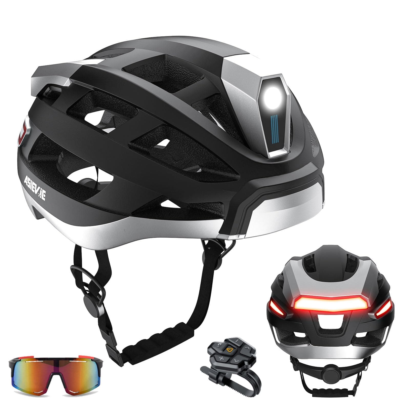 Bicycle Smart Cycling Helmet with Bluetooth Earphone, Headlight + Tail Light Warning Turn Signals - for E-Bikes, Scooters, Commuter, Mountain Bike