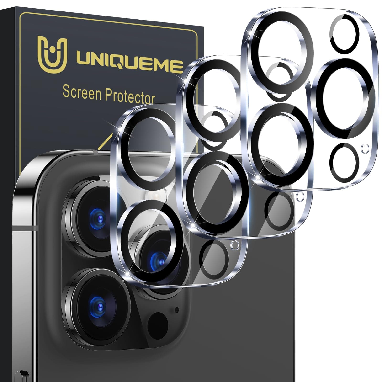 UniqueMe 𝑵𝑬𝑾 𝟮𝟬𝟮𝟮 [ 3 Pack] Compatible with iPhone 12 Pro Max 6.7" Camera Lens Protector Tempered Glass,[Case Friendly][Scratch-Resistant][Does Not Affect Night Shots] -Black Circle