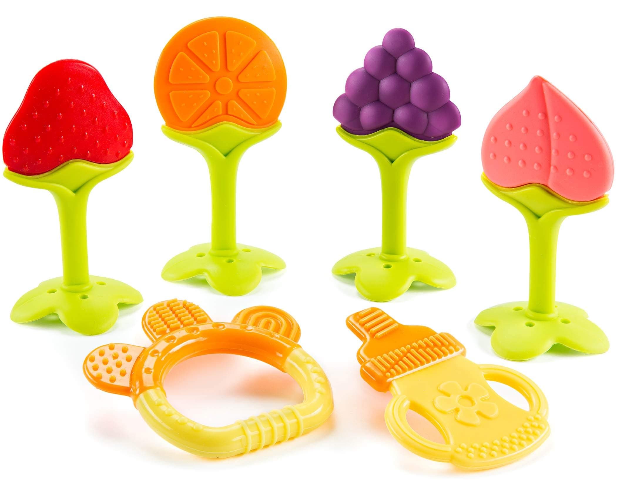 Teether Toys for Babies 0-6 Months, Newborn Infant Teethers Freezer Safe Silicone, Frozen Teething Toys 6 Pack - Perfect Baby Gift