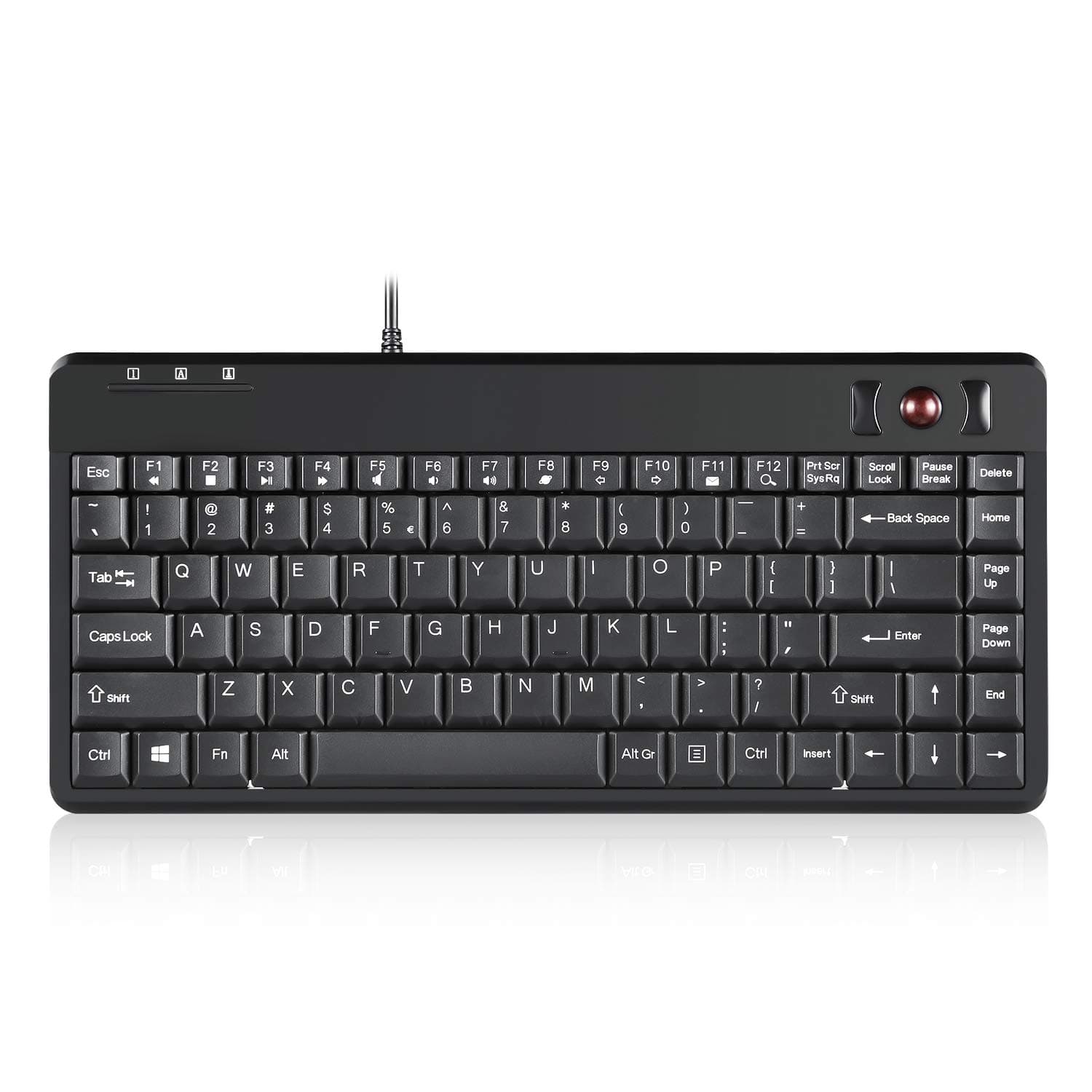 Perixx PERIBOARD-505H PLUS US, Wired Mini Keyboard with Trackball & 2 Hubs - USB - 14mm Optical Trackball - Build-in 2xHub - 1.80 M Cable - Piano Black - Fit with Industrial or Professional Use - US English Layout