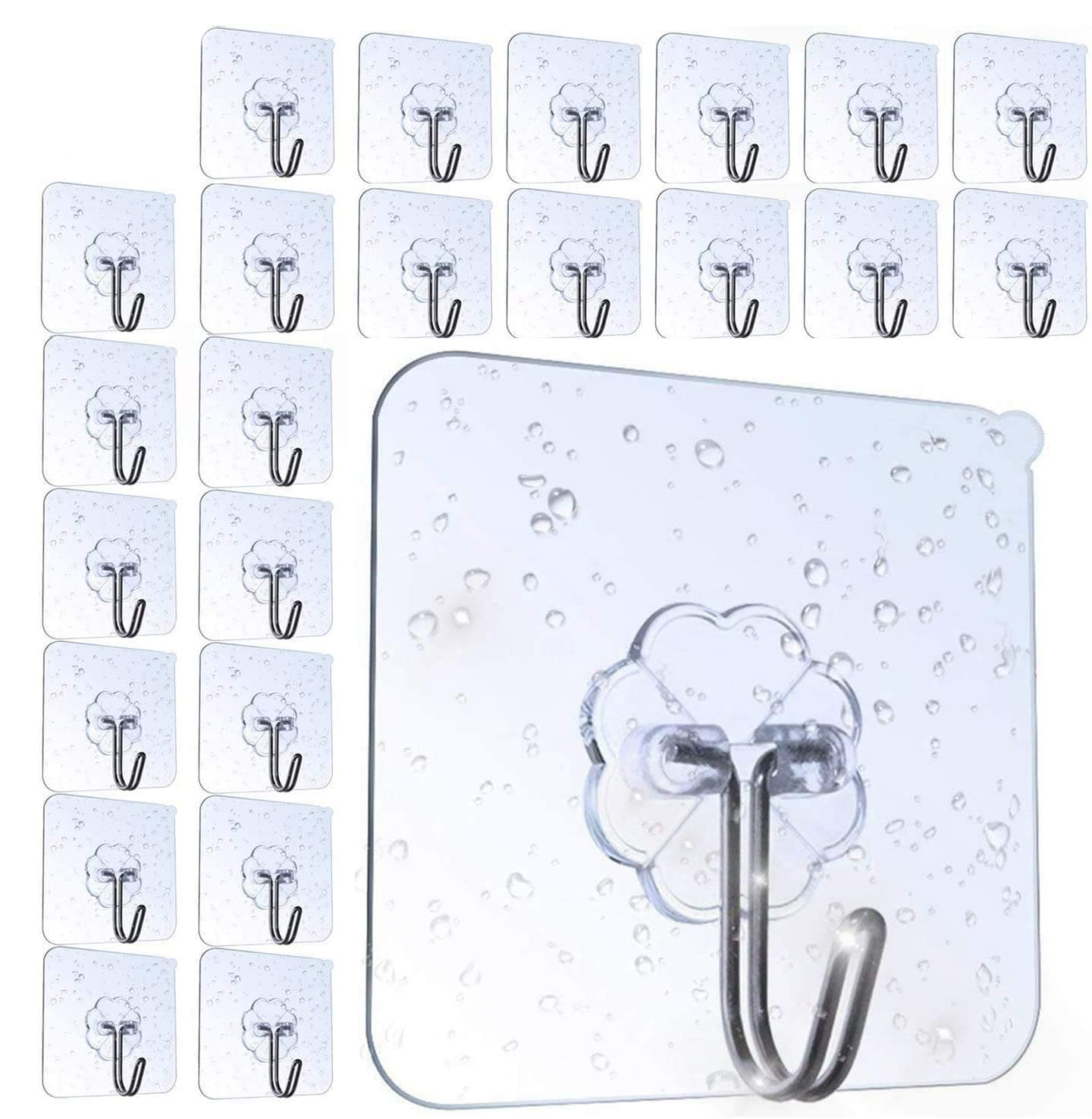 AOMEES Adhesive Hooks (24 Pack) Heavy Duty Wall Hooks 8kg (Max) Self Adhesive Hook （Updated Version）