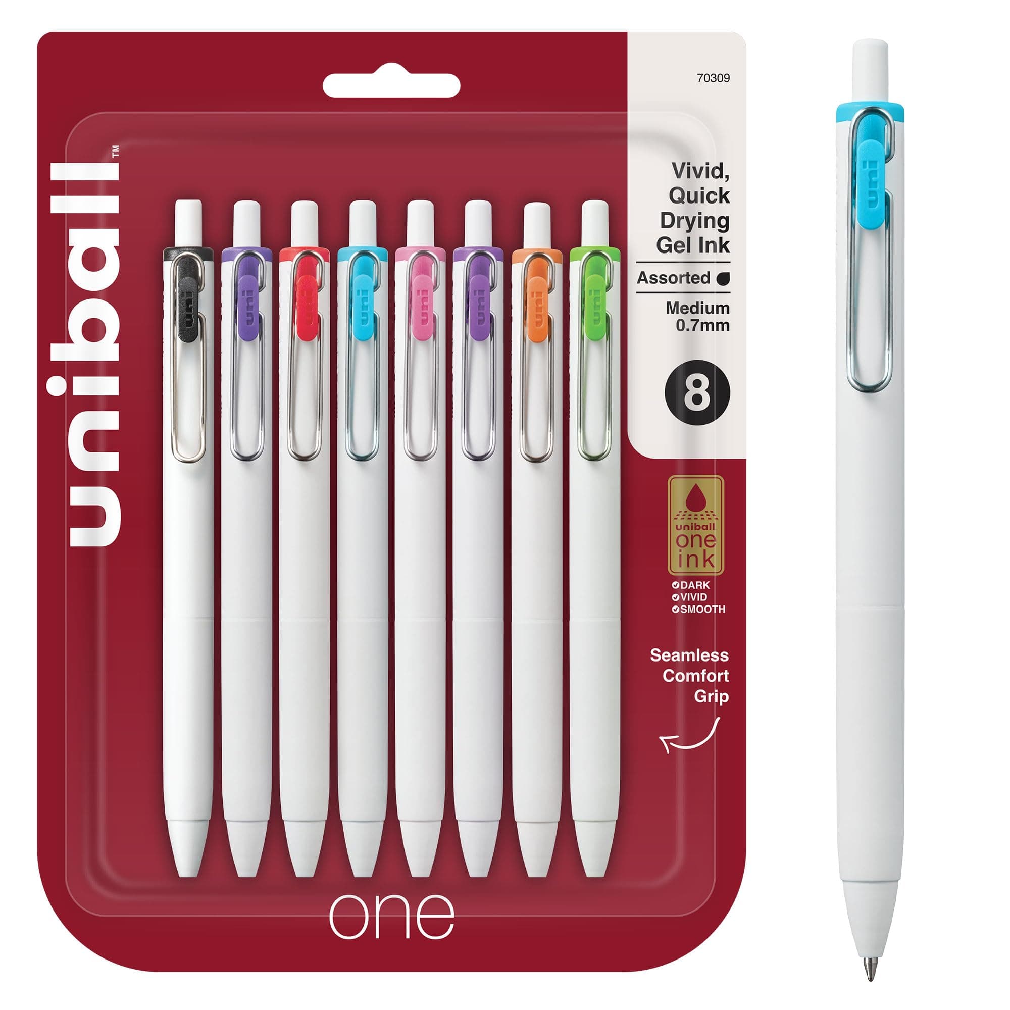 uni-ball one Retractable Gel Pens, Medium Point (0.7mm), Assorted Ink, 8 Pack