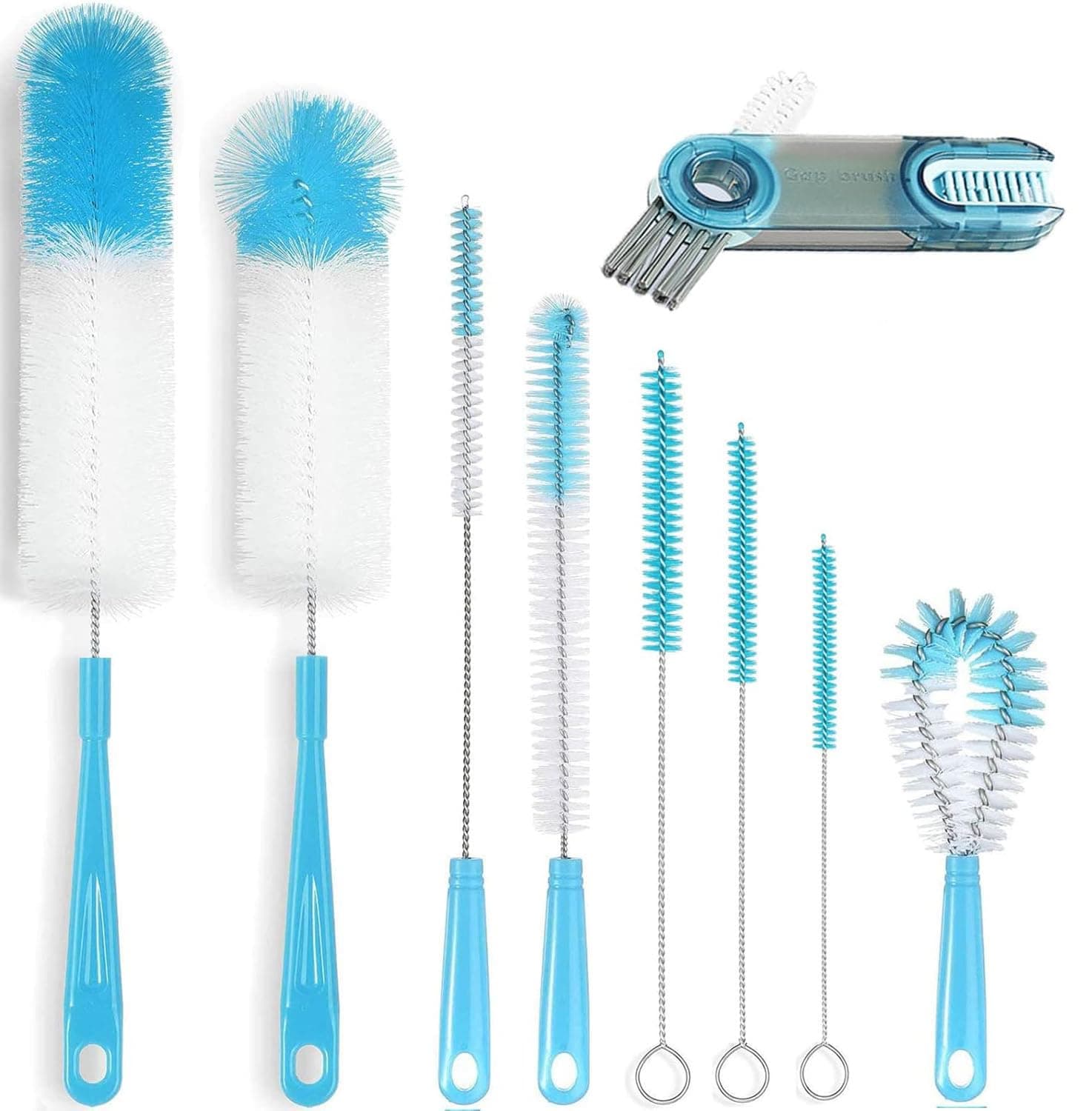 9-Pack Bottle Cleaning Brush Set Bottle Brush Set with Long Handles Bottle Brush Long Handle Bottle Cleaner for Washing Narrow Wine/Beer Bottle, Thermos, Sport Well, Plus Kettle/Straw Brush