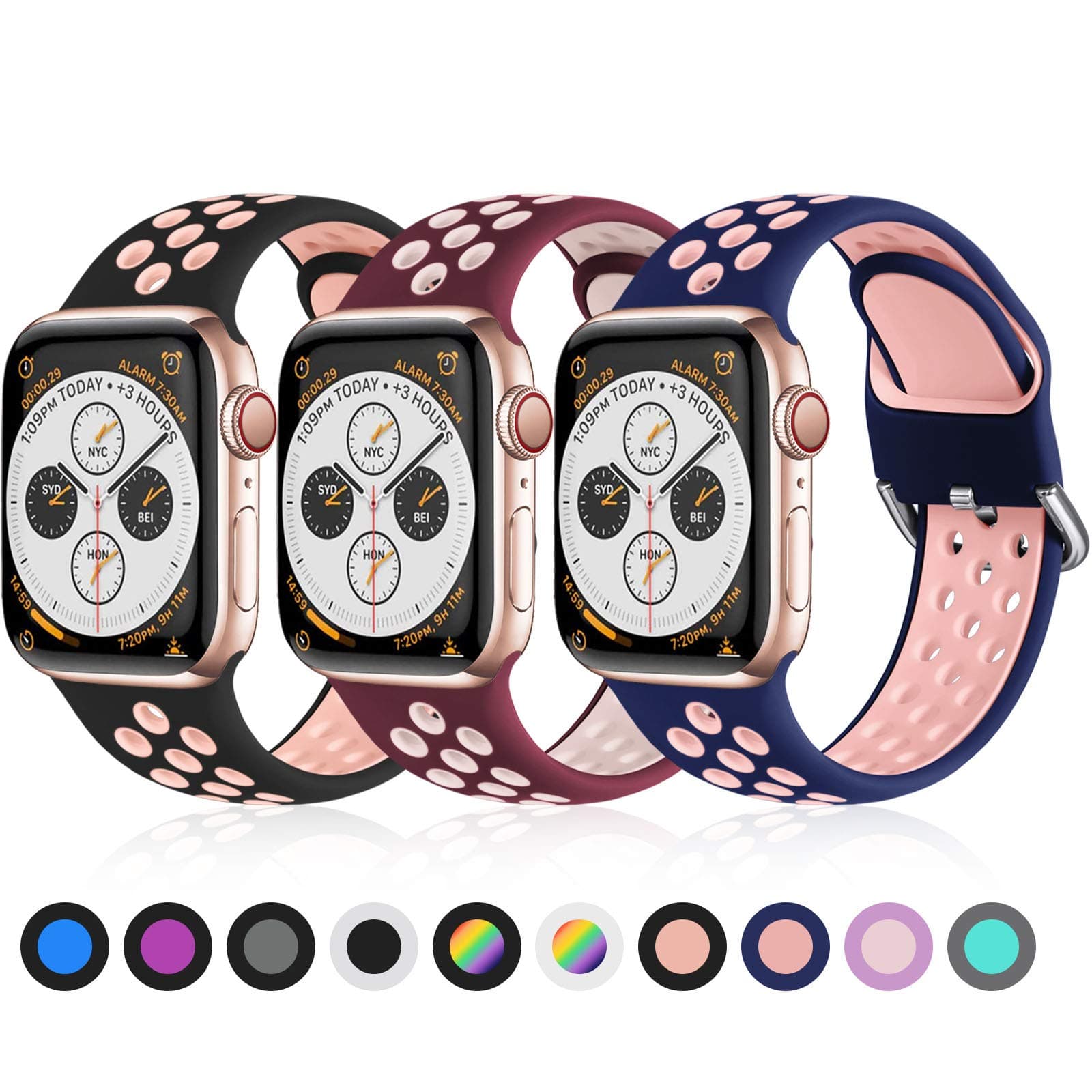 Ouwegaga Pack 3 Replacement Strap Compatible with Apple Watch 44mm 42mm 38mm 40mm/41mm 45mm 49mm, Silicone Sport Strap Compatible with iWatch Ultra Series 8 7 6 5 4 3 2 1 SE, 42mm/44mm/45mm/49mm-S/M