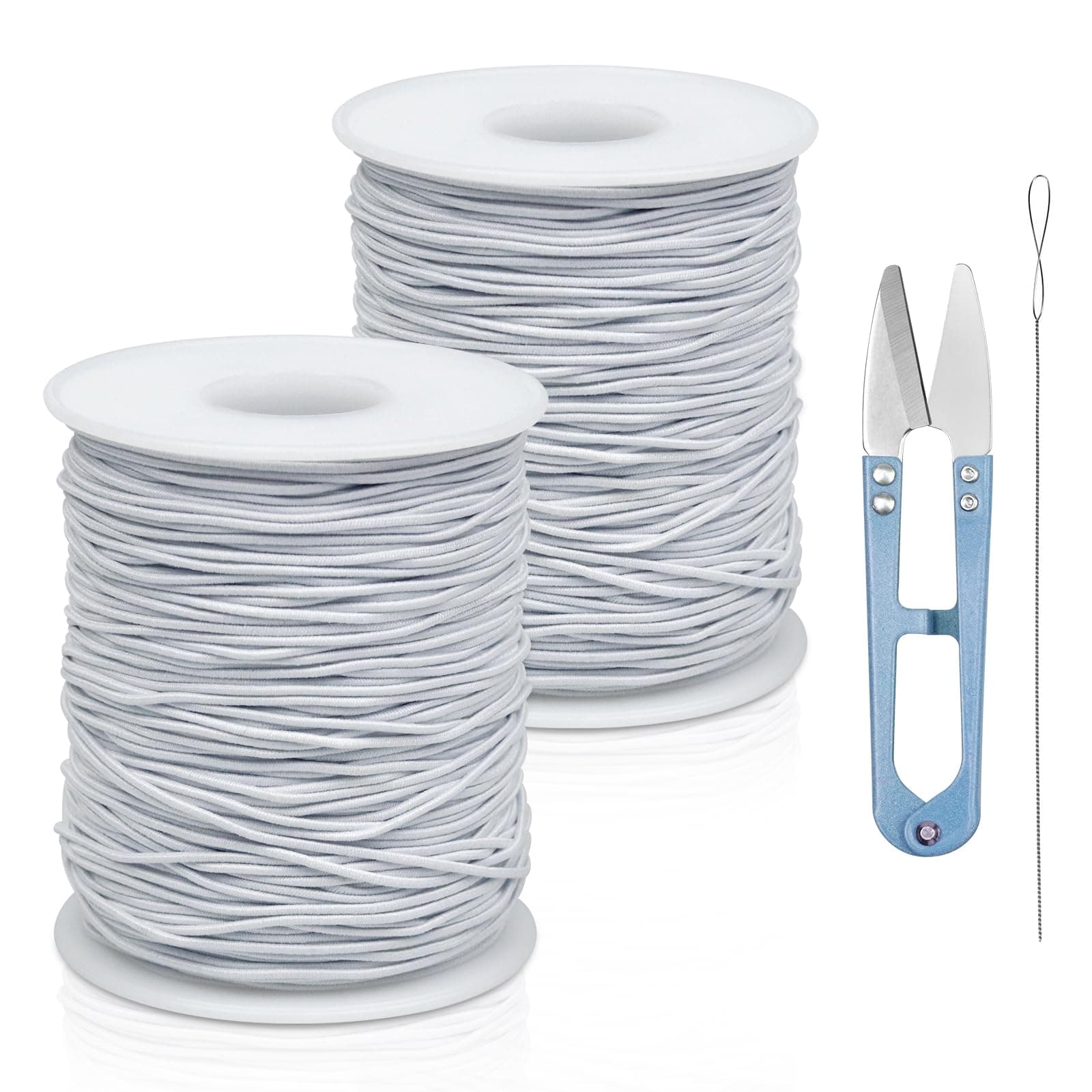 2 Rolls FIVEIZERO White Elastic Bracelet String Total 330 Feet,1mm,1.2mm,1.5mm Elastic Cord for Beading Stretchy String with Beading Needle for Bracelets,Sewing,Necklace,Jewelry Making and Crafts