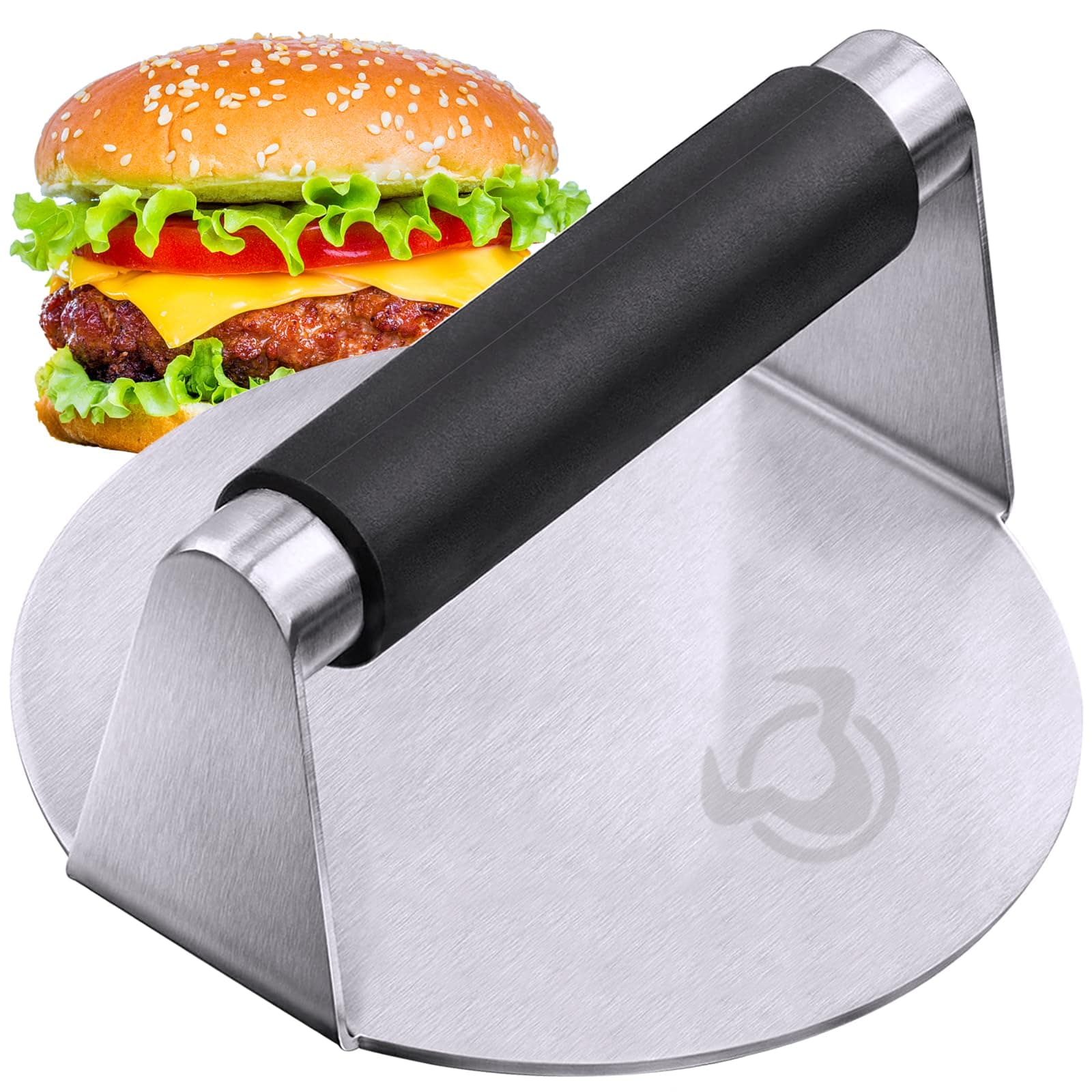 Smash Burger Press - 5.5 Inch Stainless Steel Hamburger Smasher with Anti-Scald Handle for Griddle and Grill Cooking